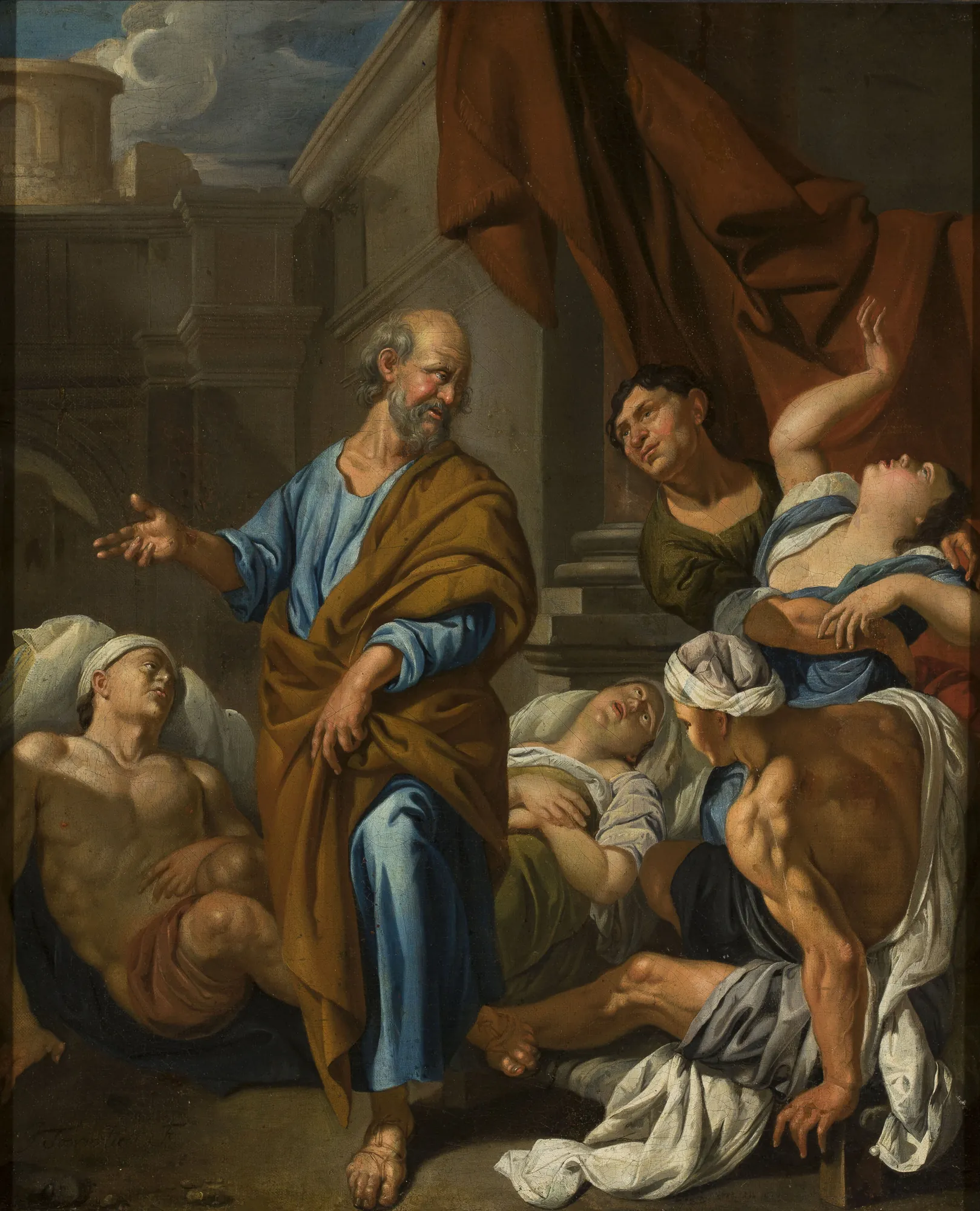 Saint Peter Healing the Sick Saint Peter Healing the Sick by Jacob Toorenvliet. Saint Peter, draped in yellow and blue, stands among ill people, gesturing toward a man on the left.