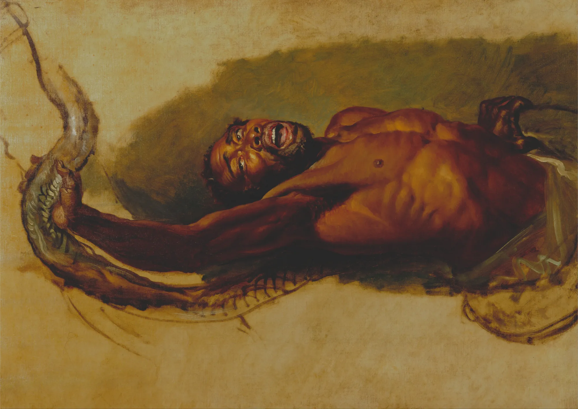 Man Struggling with a Boa Constrictor