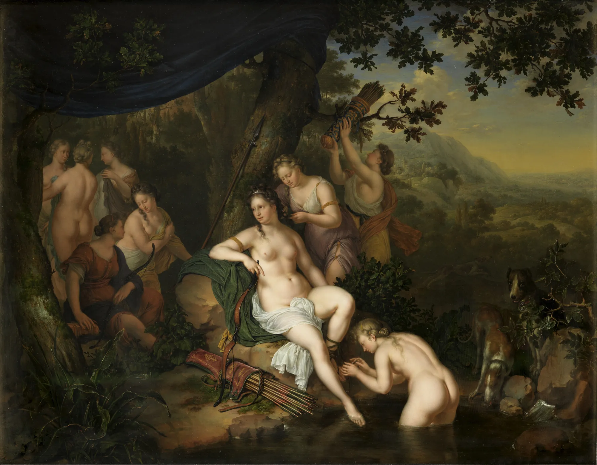 Diana and her Nymphs Diana and her Nymphs by Willem van Mieris. The goddess Diana sits at the center of a lush woodland glade, surrounded by her nymphs as they prepare for a hunt or bathe.