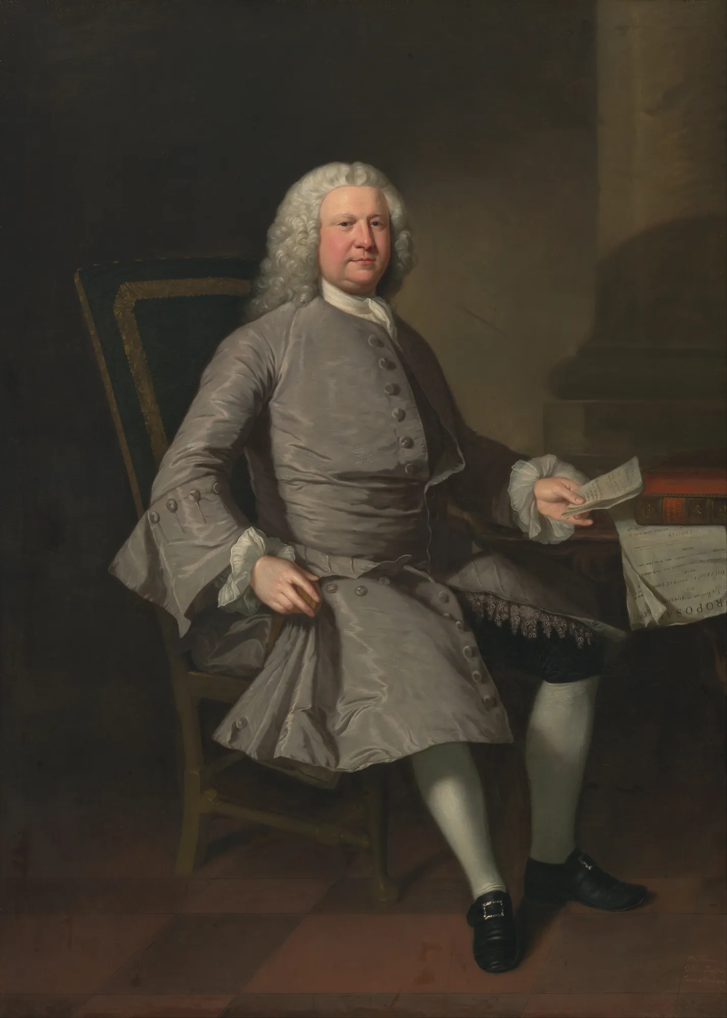 Thomas Osborne Thomas Osborne by James Cranke. A full-length portrait of a man in a powdered wig and grey silk suit, seated at a desk with papers and books.