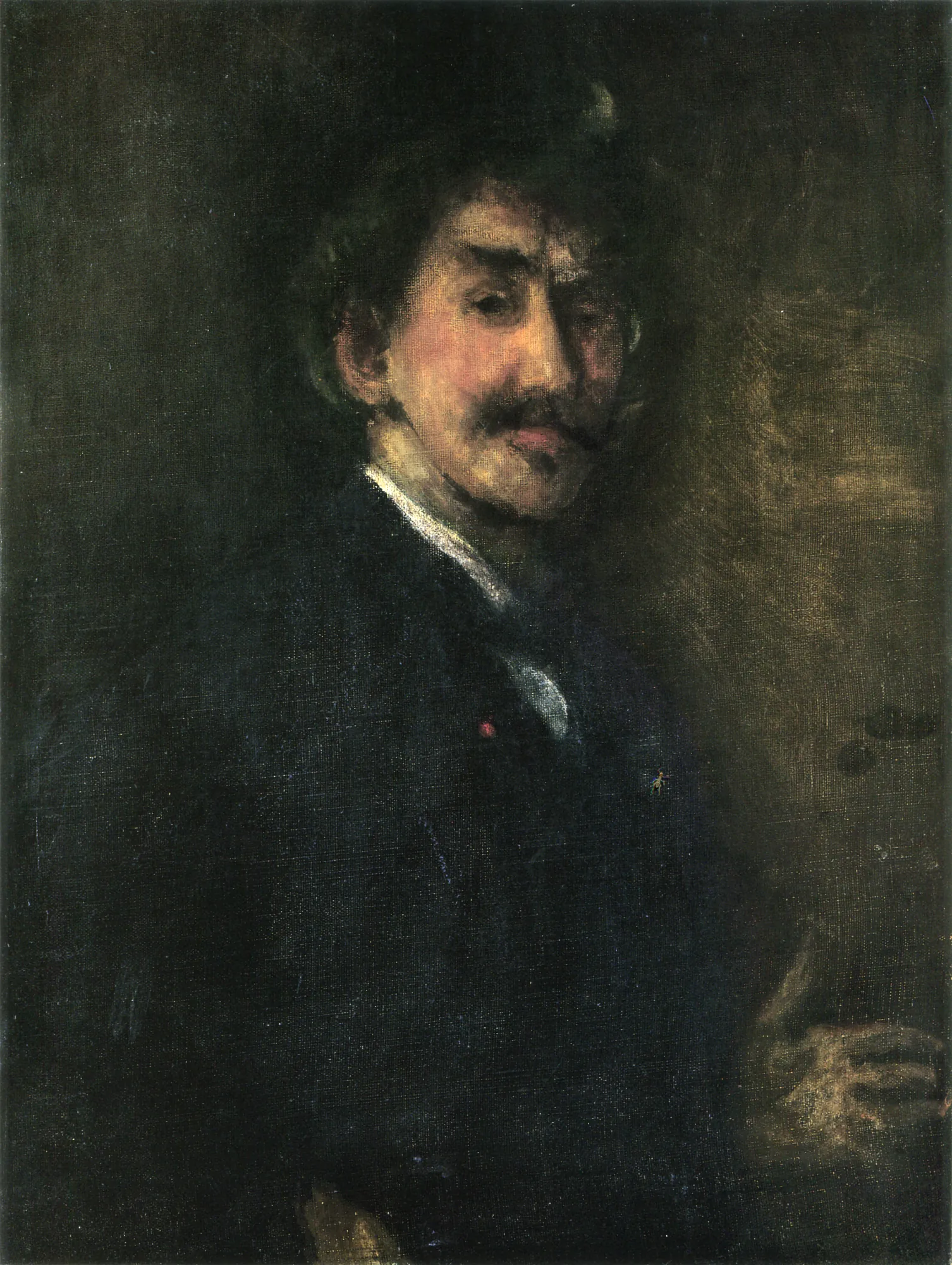 Gold and Brown: Self-Portrait Gold and Brown: Self-Portrait by James McNeill Whistler. A low-key self-portrait of James McNeill Whistler emerging from a dark, tonal background.