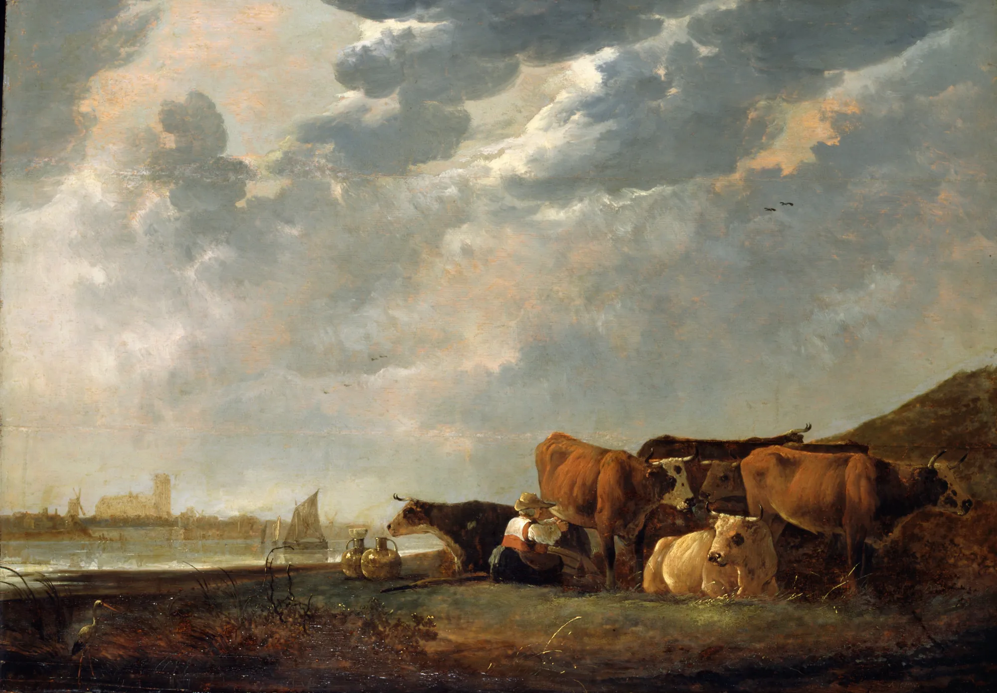 Cattle near the Maas, with Dordrecht in the Distance