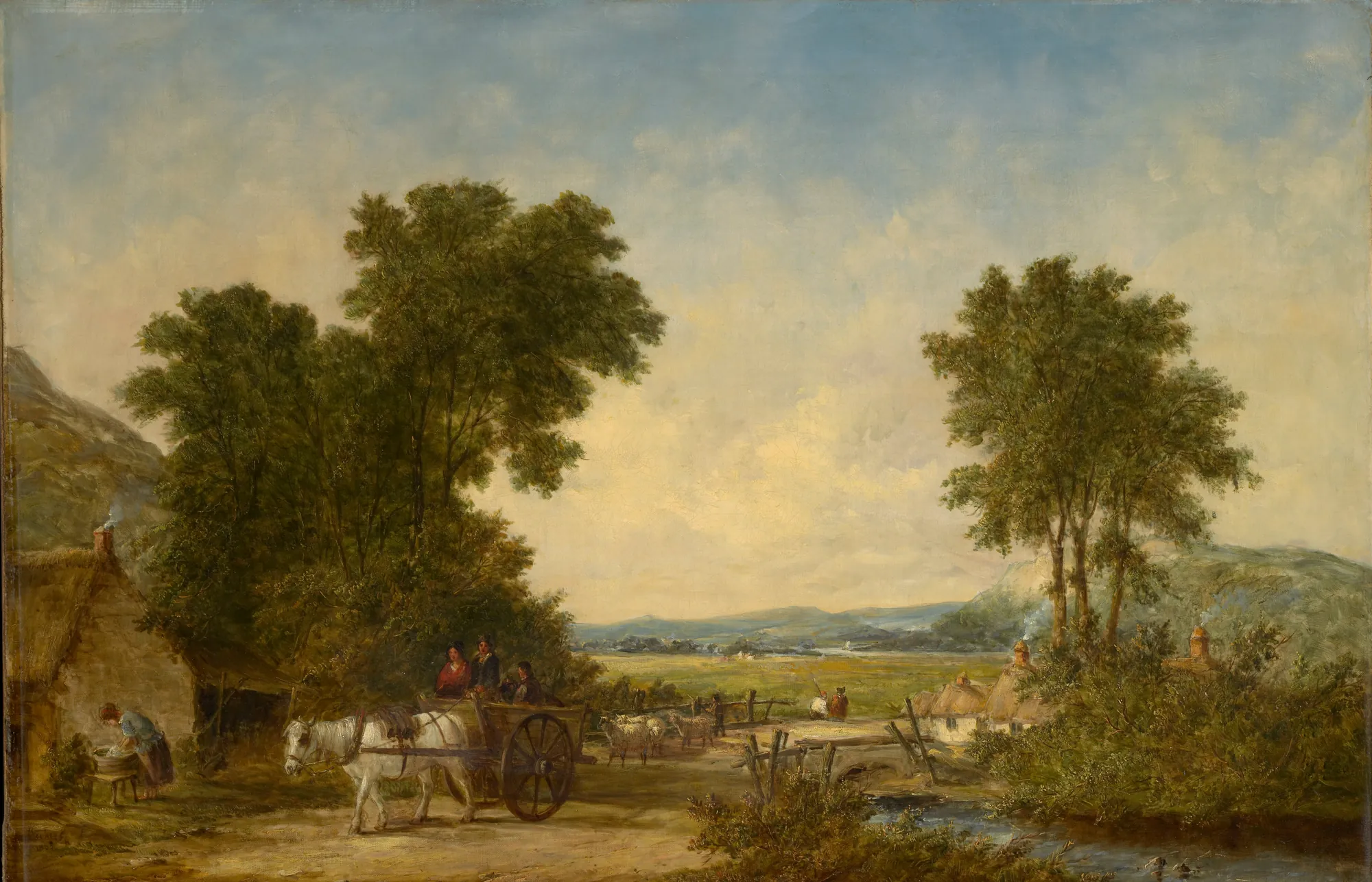 Wooded Country Landscape with Figures in a Cart