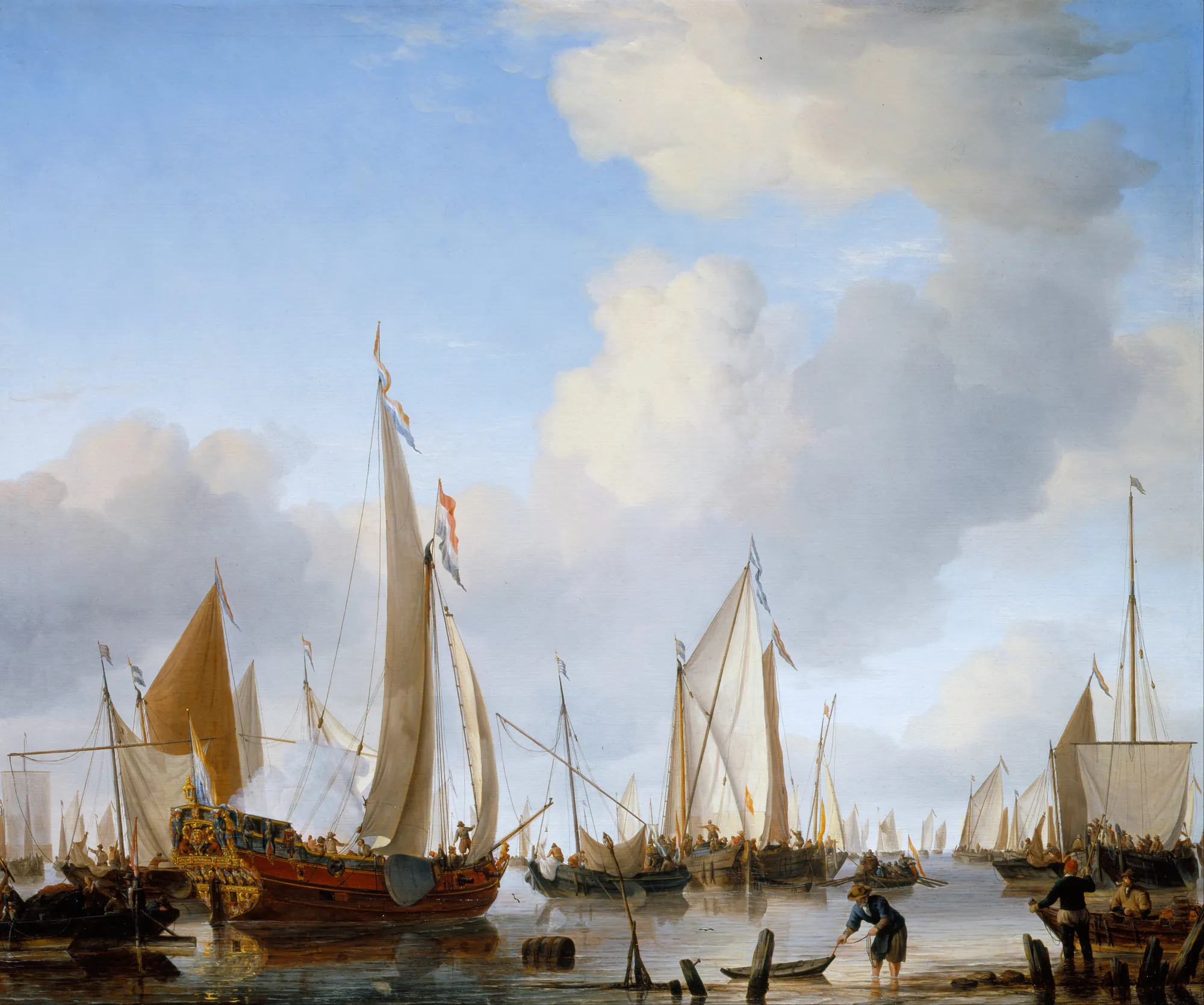 A Calm: A States Yacht under Sail close to the Shore with many other Vessels