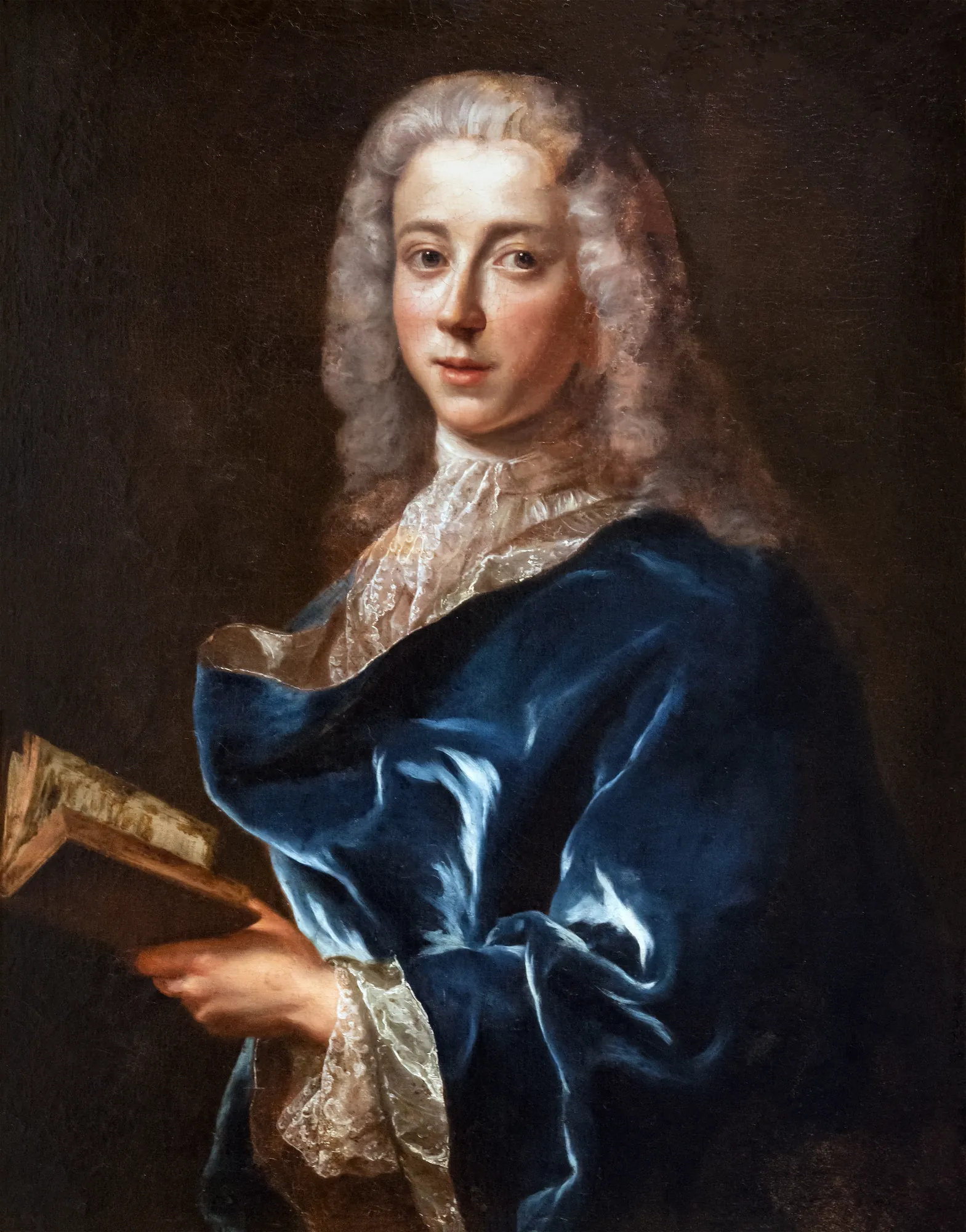 Portrait d'un homme au manteau bleu tenant un livre