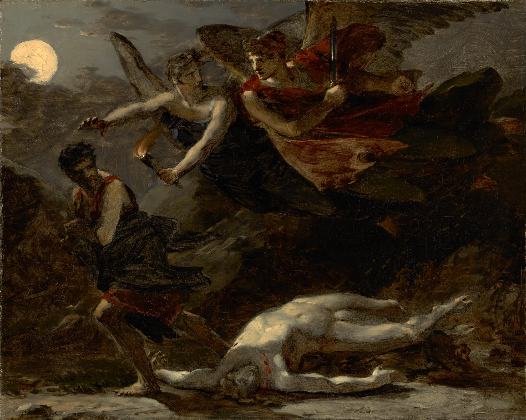 Justice and Divine Vengeance Pursuing Crime Justice and Divine Vengeance Pursuing Crime by Pierre-Paul Prud'hon. Under a bright moon, winged personifications of Justice and Divine Vengeance pursue a criminal as he flees from his victim.