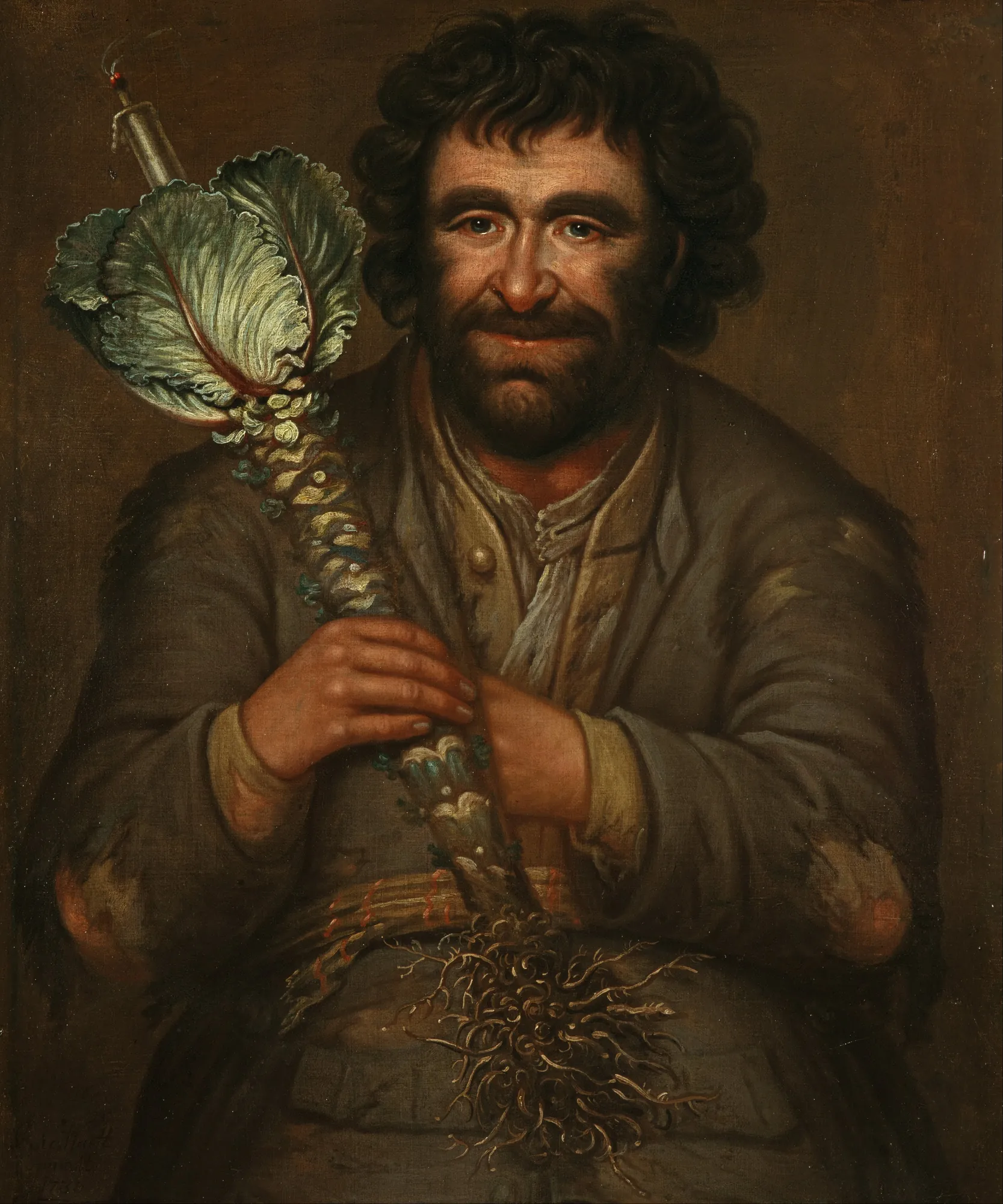 The Cromartie Fool The Cromartie Fool by Richard Waitt. A character portrait of a bearded man in 18th-century attire holding a large kale-like plant stalk with roots.