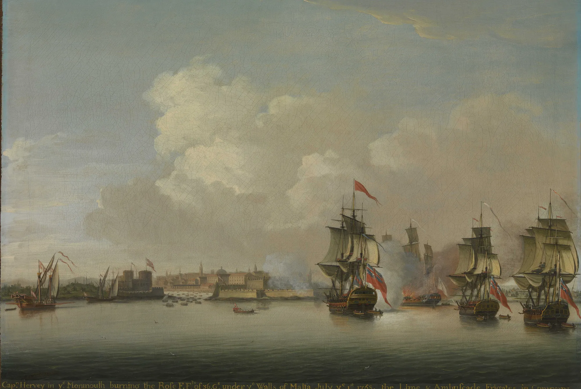 HMS Monmouth Burning the French Frigate Rose