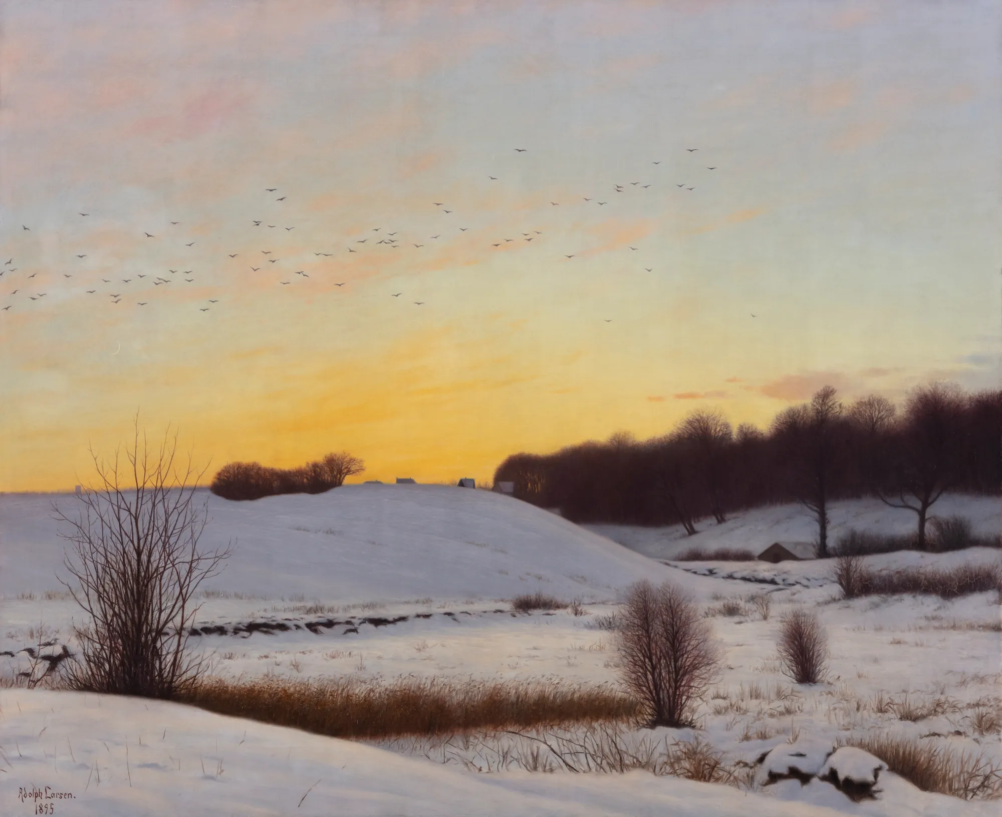 Snelandskab med en bakke (Solnedgang)