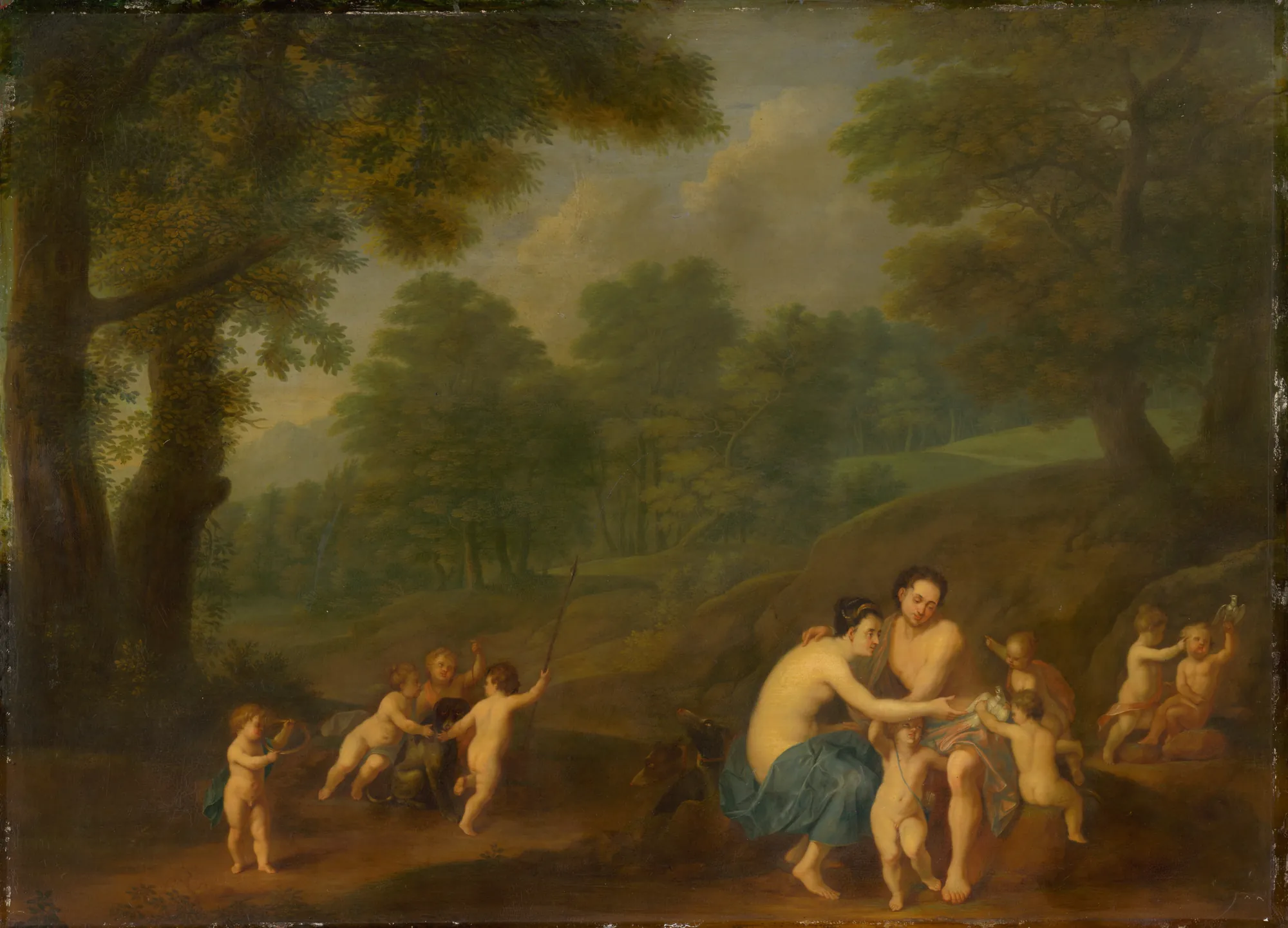 Venus and Adonis Venus and Adonis by Johann Friedrich Gerhard. A classical painting of Venus and Adonis seated together in a wooded landscape, surrounded by several playful putti.