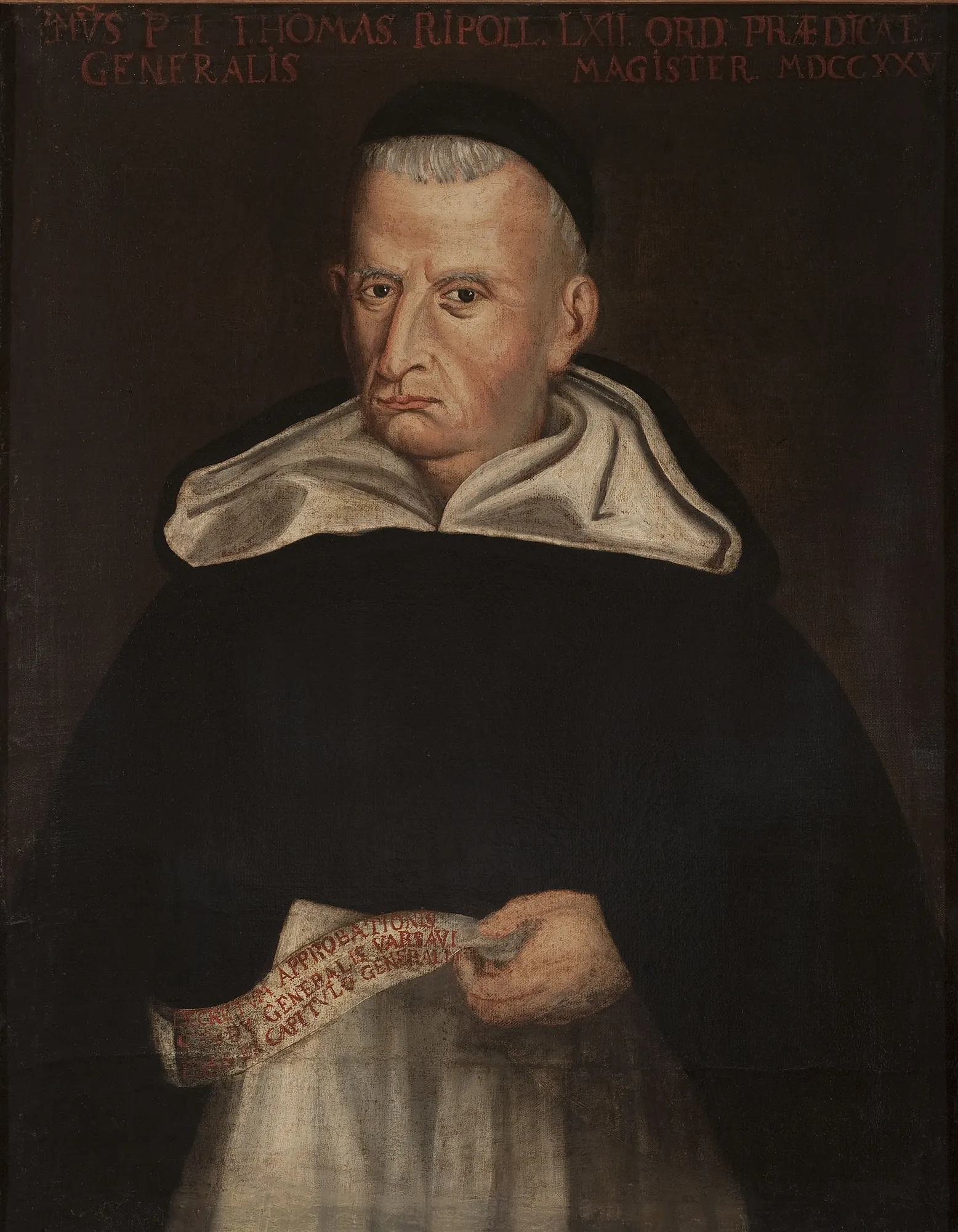 Portrait of Tomasz Rippol Portrait of Tomasz Rippol by Unknown Artist. A waist-up portrait of an elderly man in a black and white Dominican habit holding a small scroll.