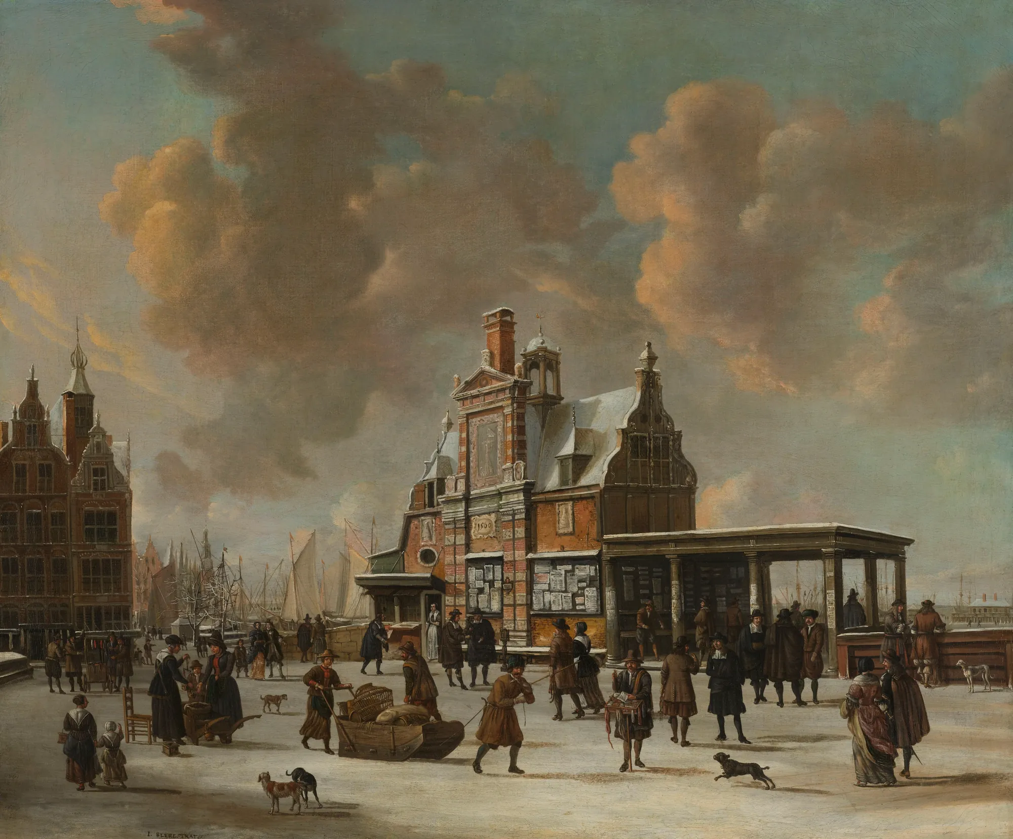 The Paalhuis and the Nieuwe Brug in Amsterdam in Winter