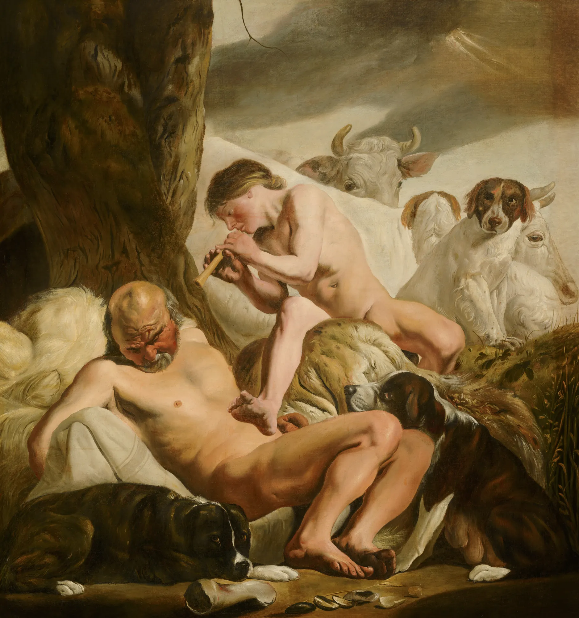 Argus, Mercury and Io Argus, Mercury and Io by Jacob van Campen. A mythological scene showing Mercury playing a pipe to lull Argus to sleep, surrounded by watchful dogs and a white cow in a dramatic landscape.