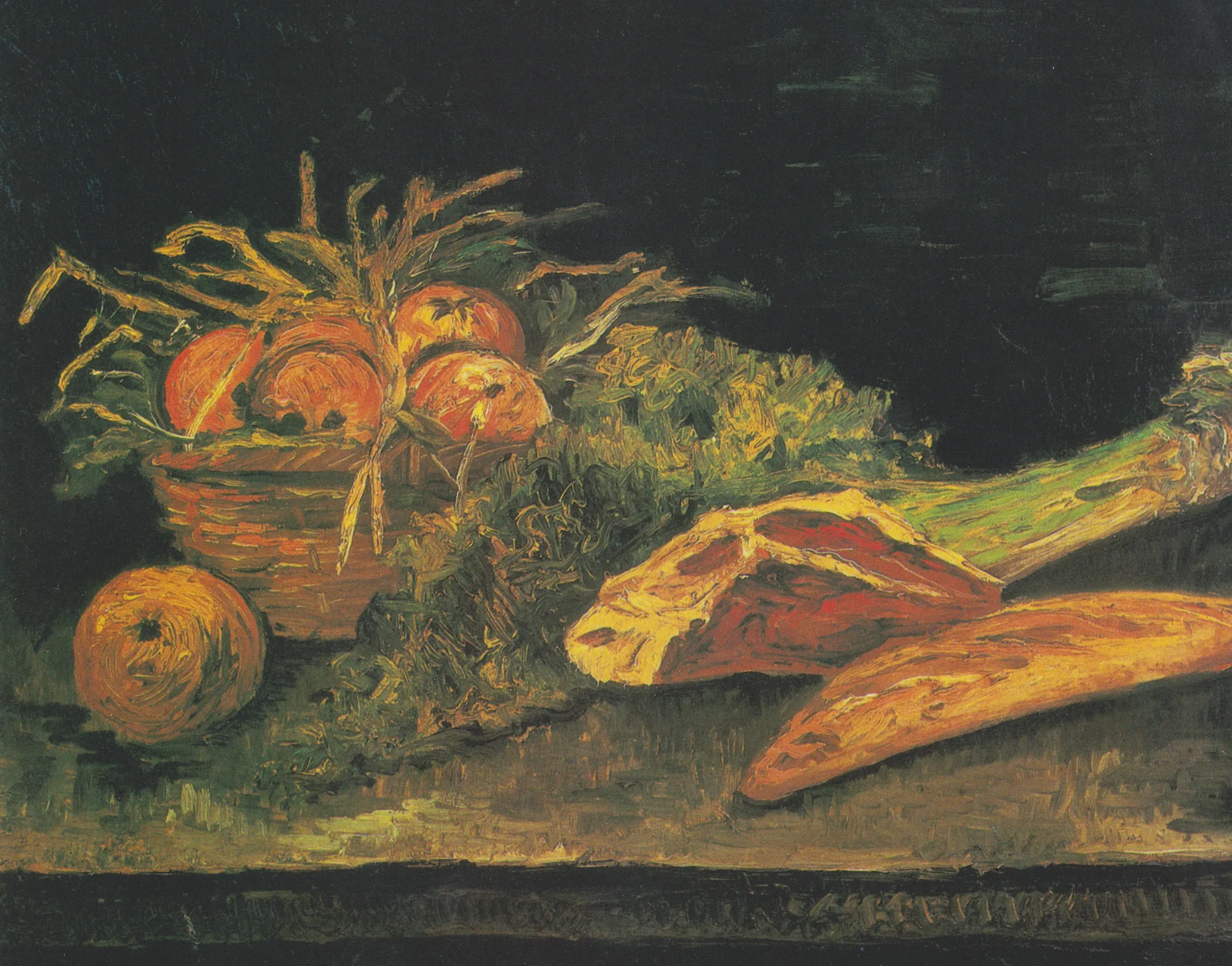Still Life with Apple Basket, Meat and Bread Rolls