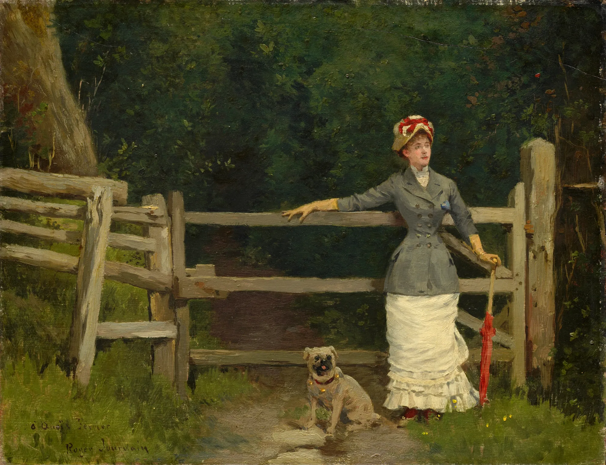 Woman and Dog at the Gate