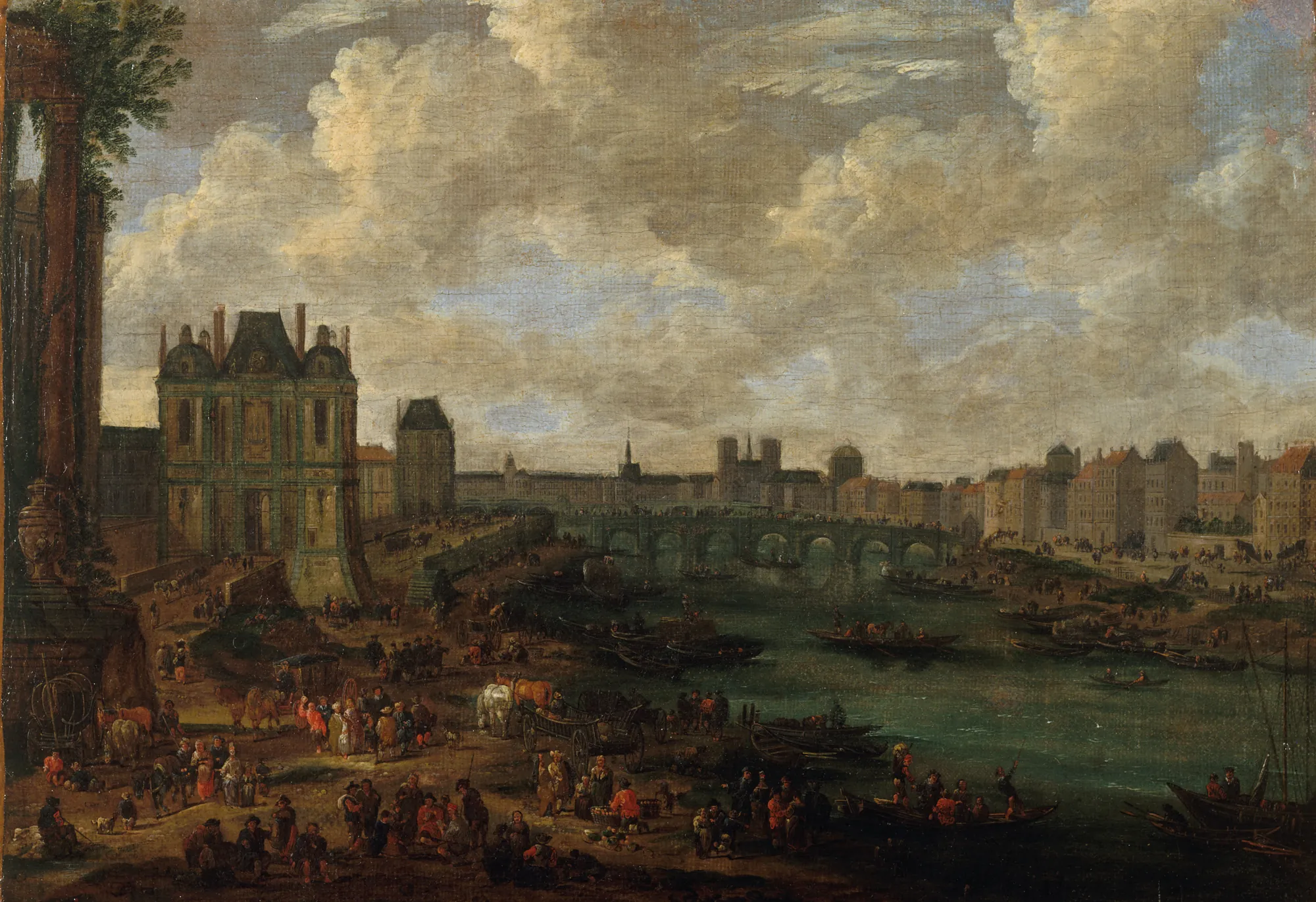 La Porte de la Conférence La Porte de la Conférence by Pieter Casteels II. A panoramic 17th-century view of the Seine in Paris featuring the Porte de la Conférence and a bustling riverbank.