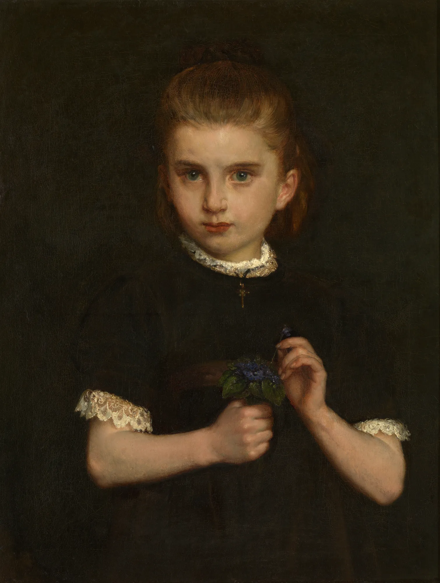Girl Holding a Bouquet of Violets