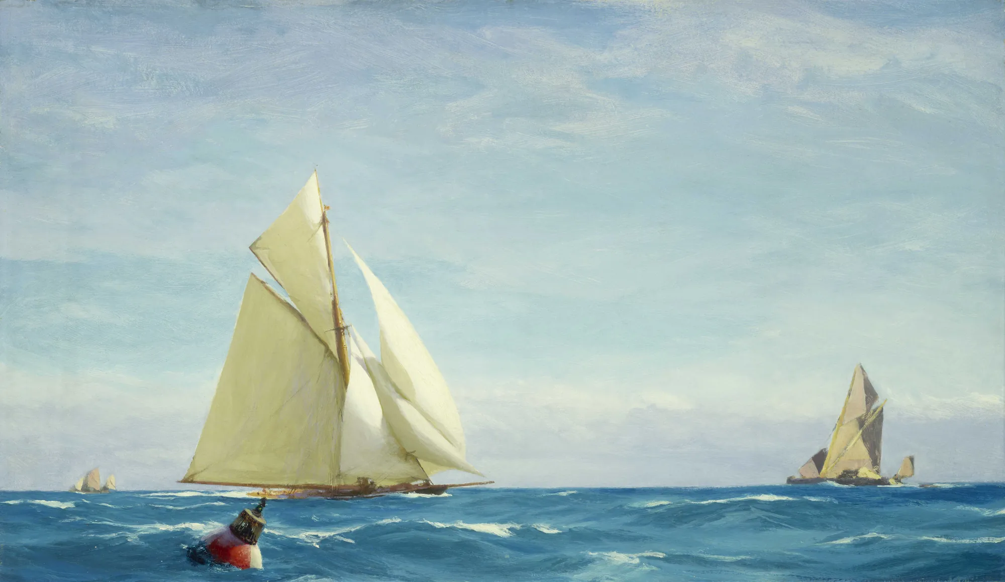 A Large Sloop Yacht and a Barge