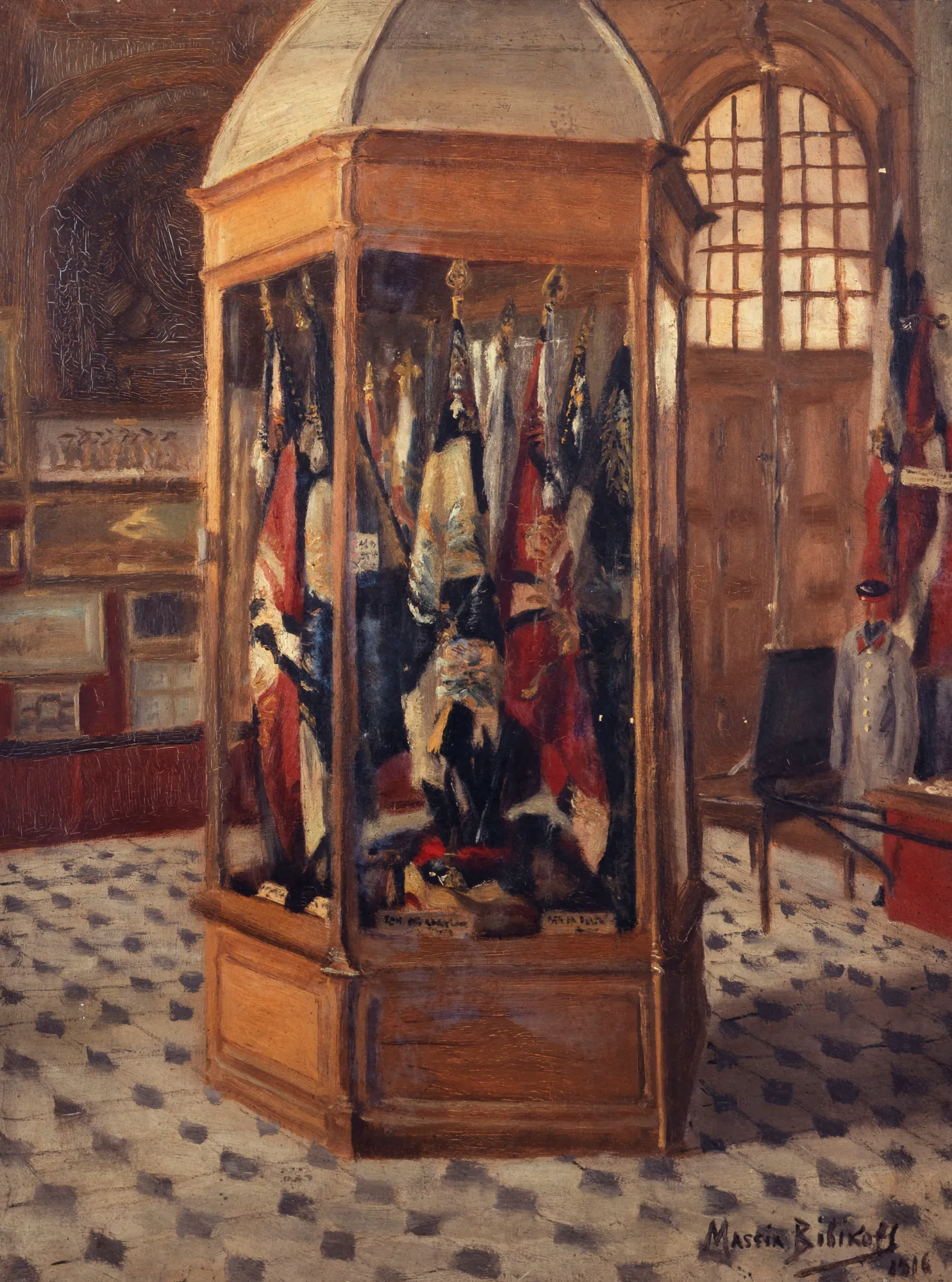 Vitrine de drapeaux au musée de la Guerre, Les Invalides