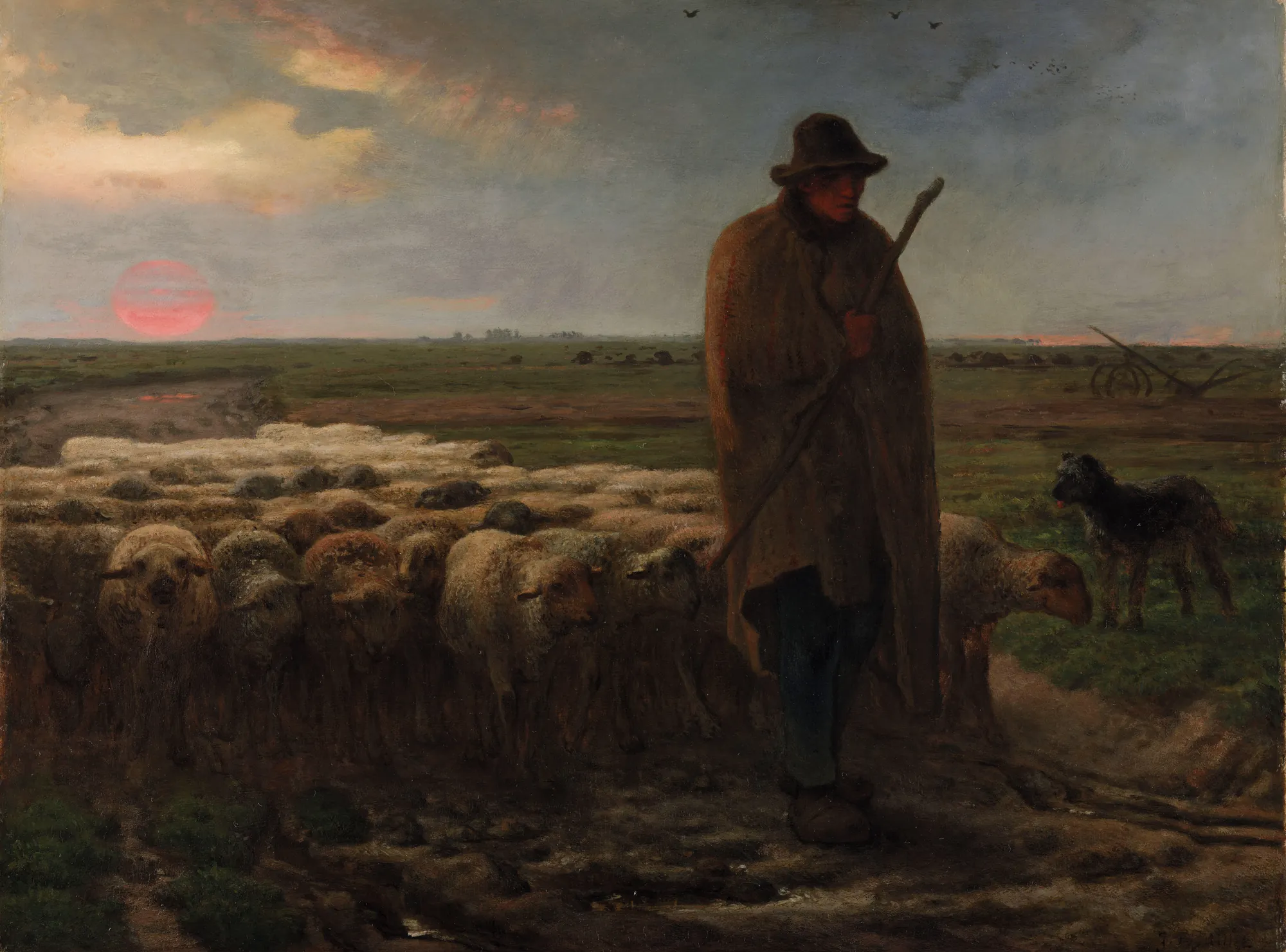 Shepherd Bringing Home the Flock at Sunset