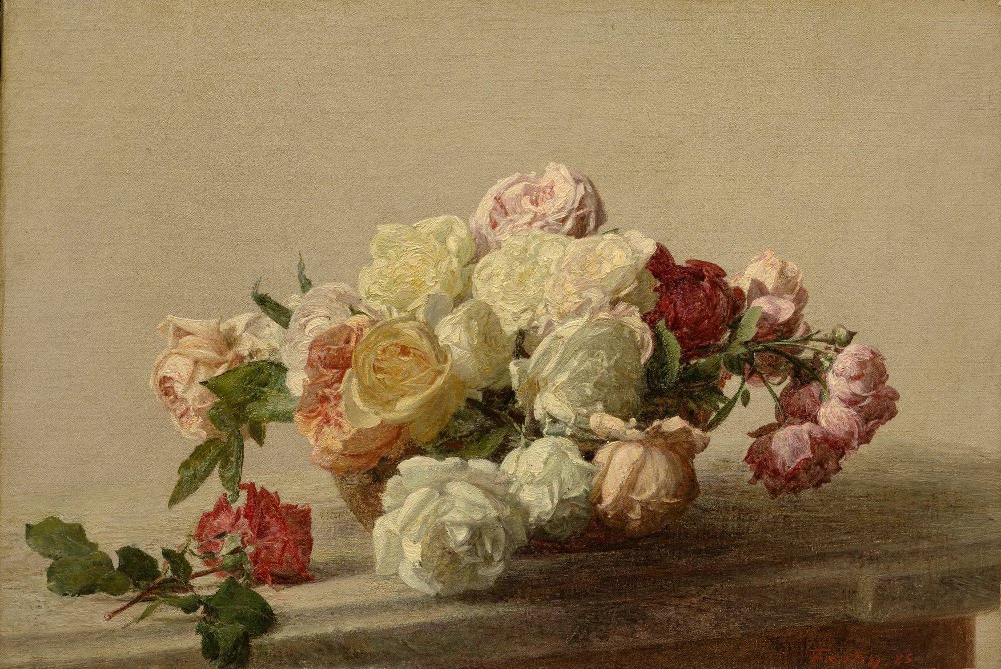 Bowl of Roses on a Marble Table