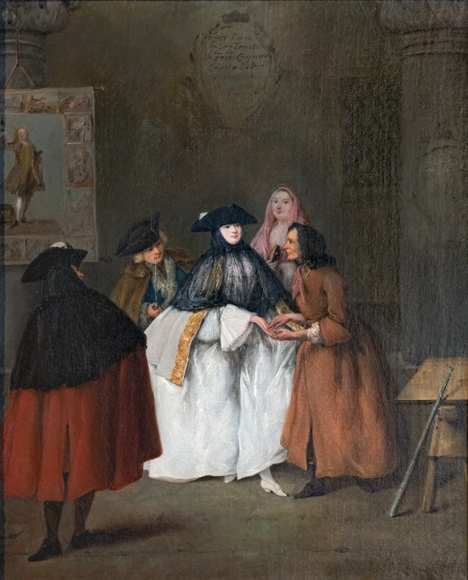 The Fortune Teller (L'indovina) The Fortune Teller (L'indovina) by Pietro Longhi. A group of figures in 18th-century Venetian dress gather as an older woman reads the palm of a young woman in a voluminous white gown.