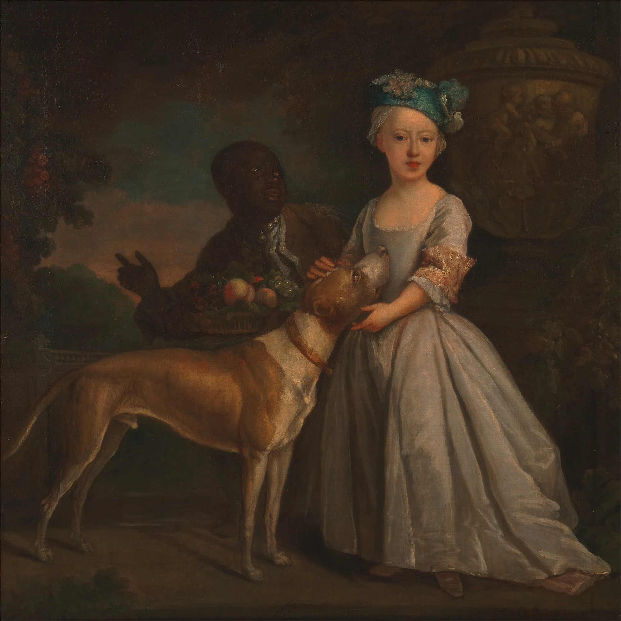 A Young Girl with an Enslaved Servant and a Dog