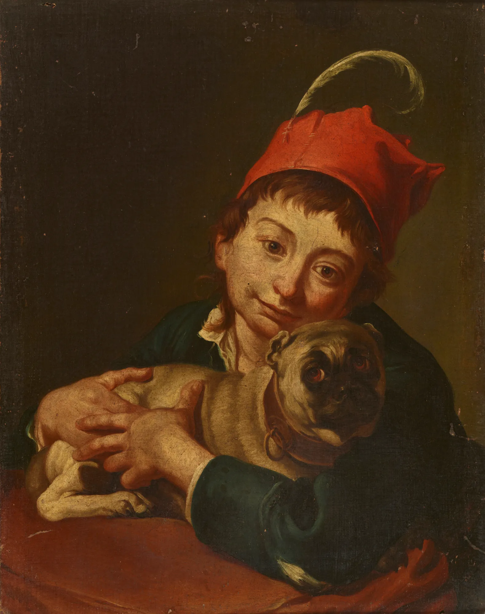 Portrait of a Little Boy with a Dog