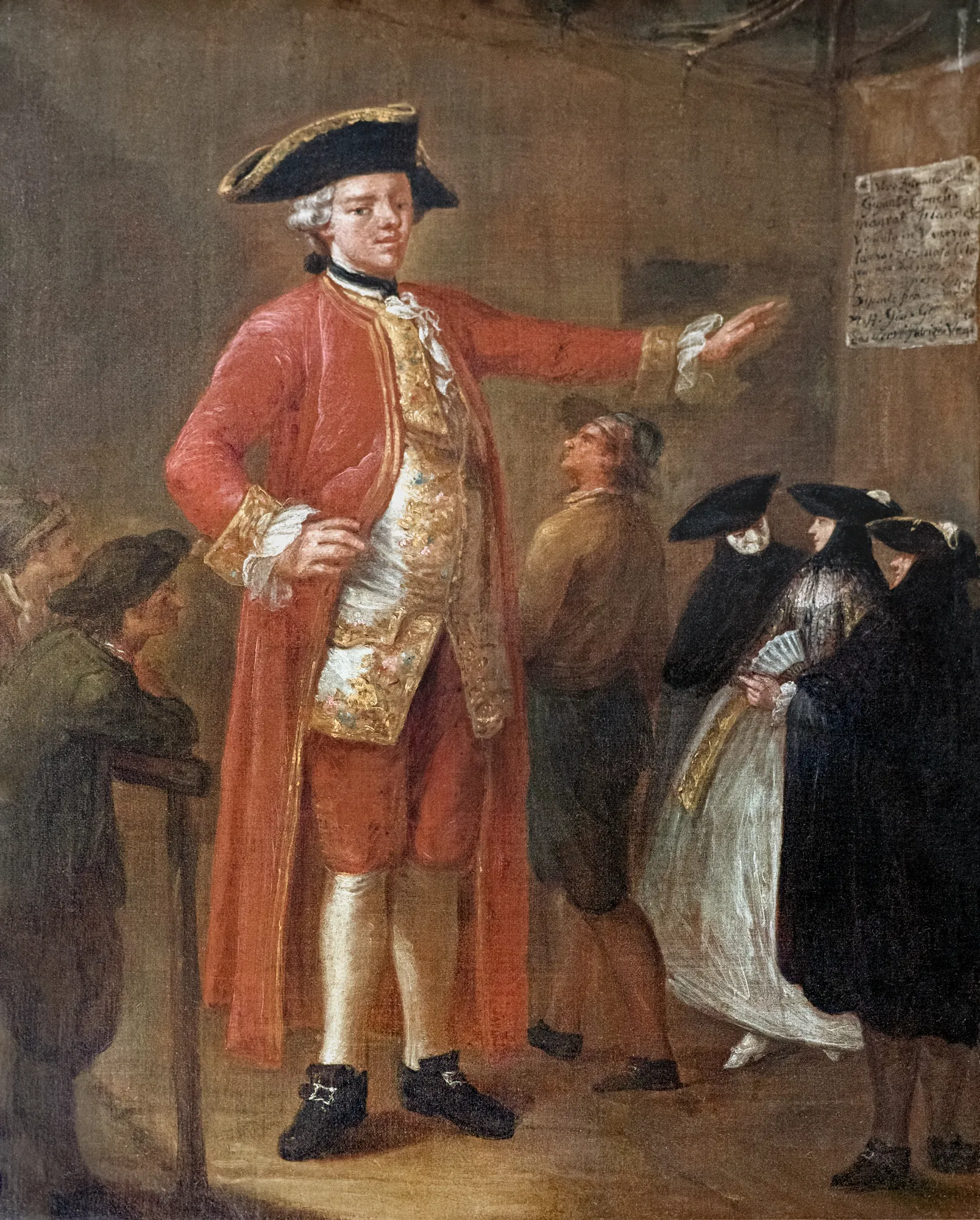 The Giant Magrath The Giant Magrath by Pietro Longhi. A tall man in a red coat and tricorn hat stands centrally, surrounded by curious observers in a dimly lit 18th-century interior.