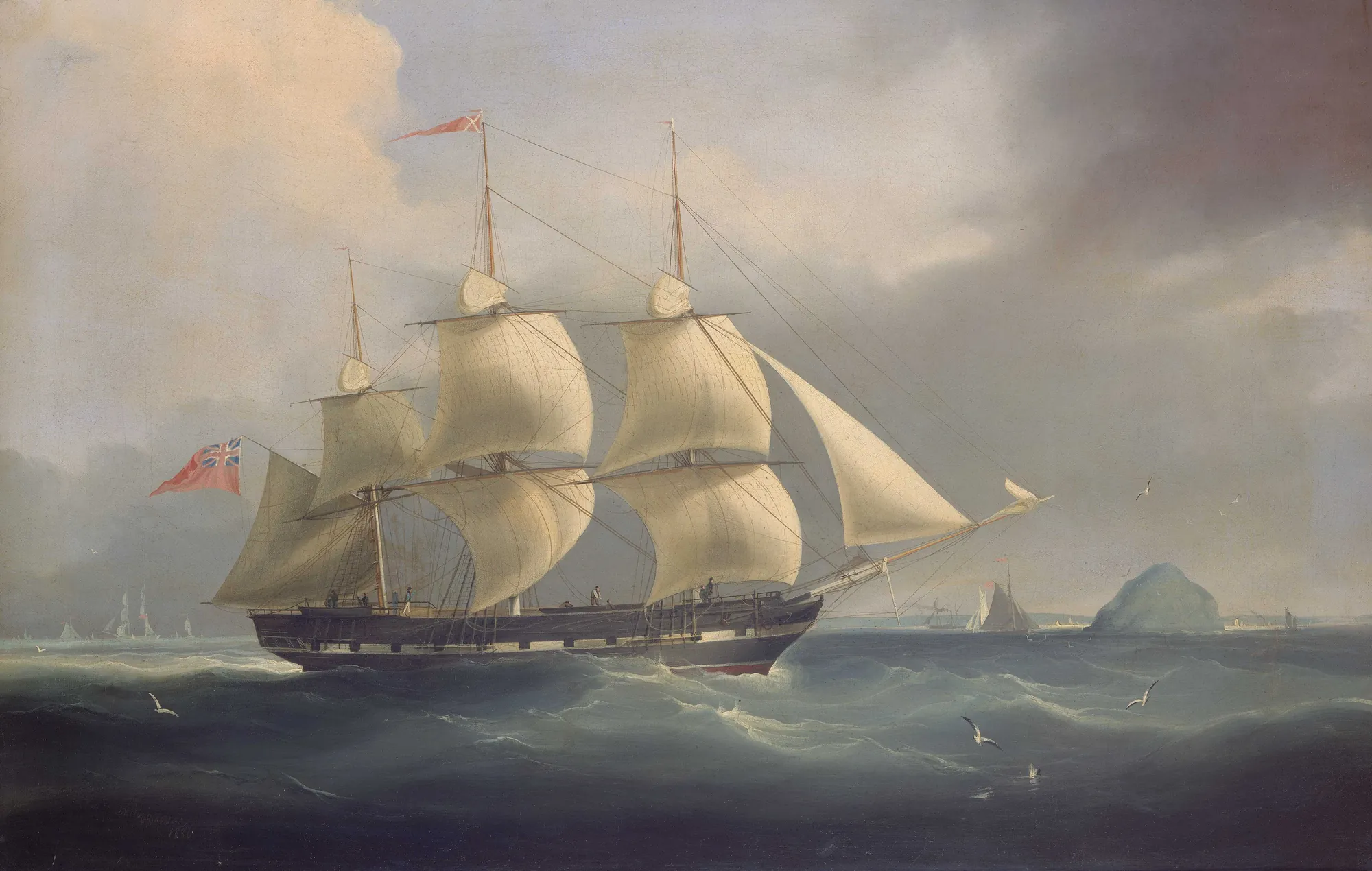 The Indiaman Thomas Coutts The Indiaman Thomas Coutts by James Miller Huggins. A large three-masted East Indiaman sailing vessel navigates choppy blue-grey waters under a vast, cloudy sky.