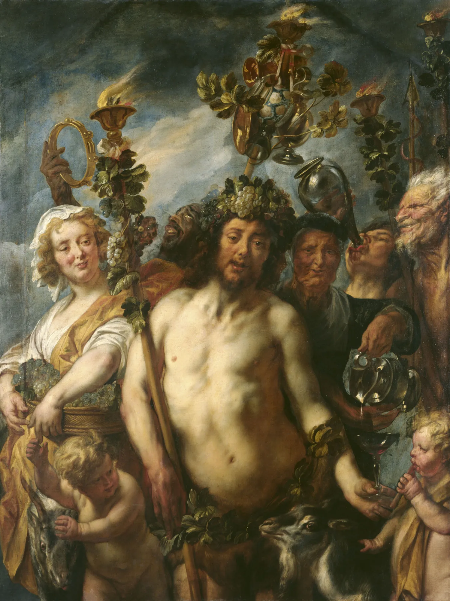 The Triumph of Bacchus The Triumph of Bacchus by Jacob Jordaens. Bacchus stands centrally crowned with grapes, surrounded by a celebratory group of figures, animals, and festive symbols.