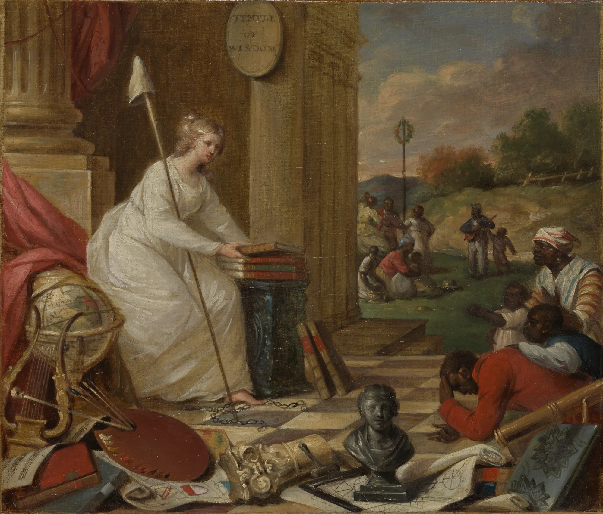 Liberty Displaying the Arts and Sciences Liberty Displaying the Arts and Sciences by Samuel Jennings. An allegorical female figure representing Liberty presents symbols of the arts and sciences to a group of Black figures in front of the Temple of Wisdom.