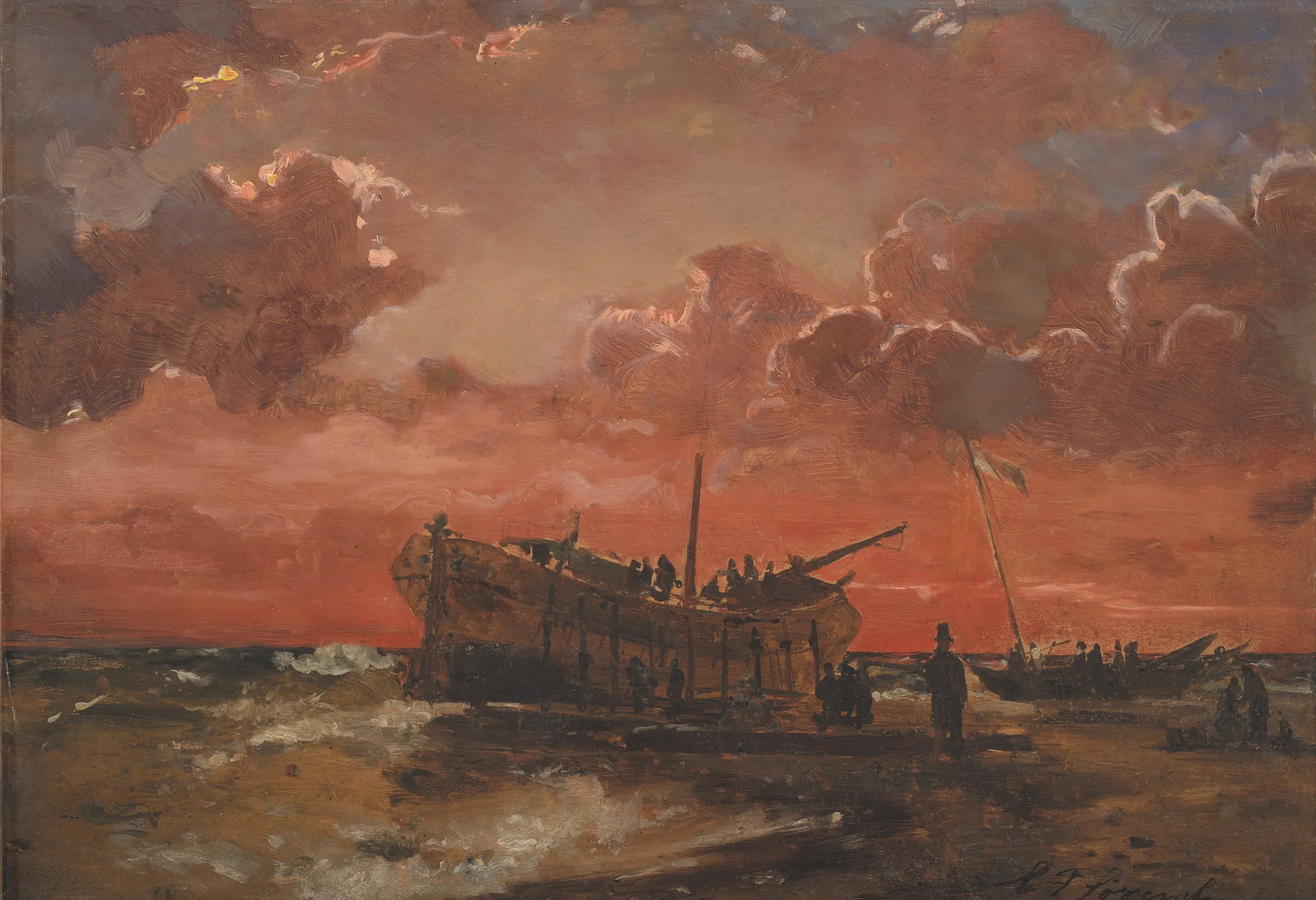 A Wreck on the West Coast of Jutland at Sunset