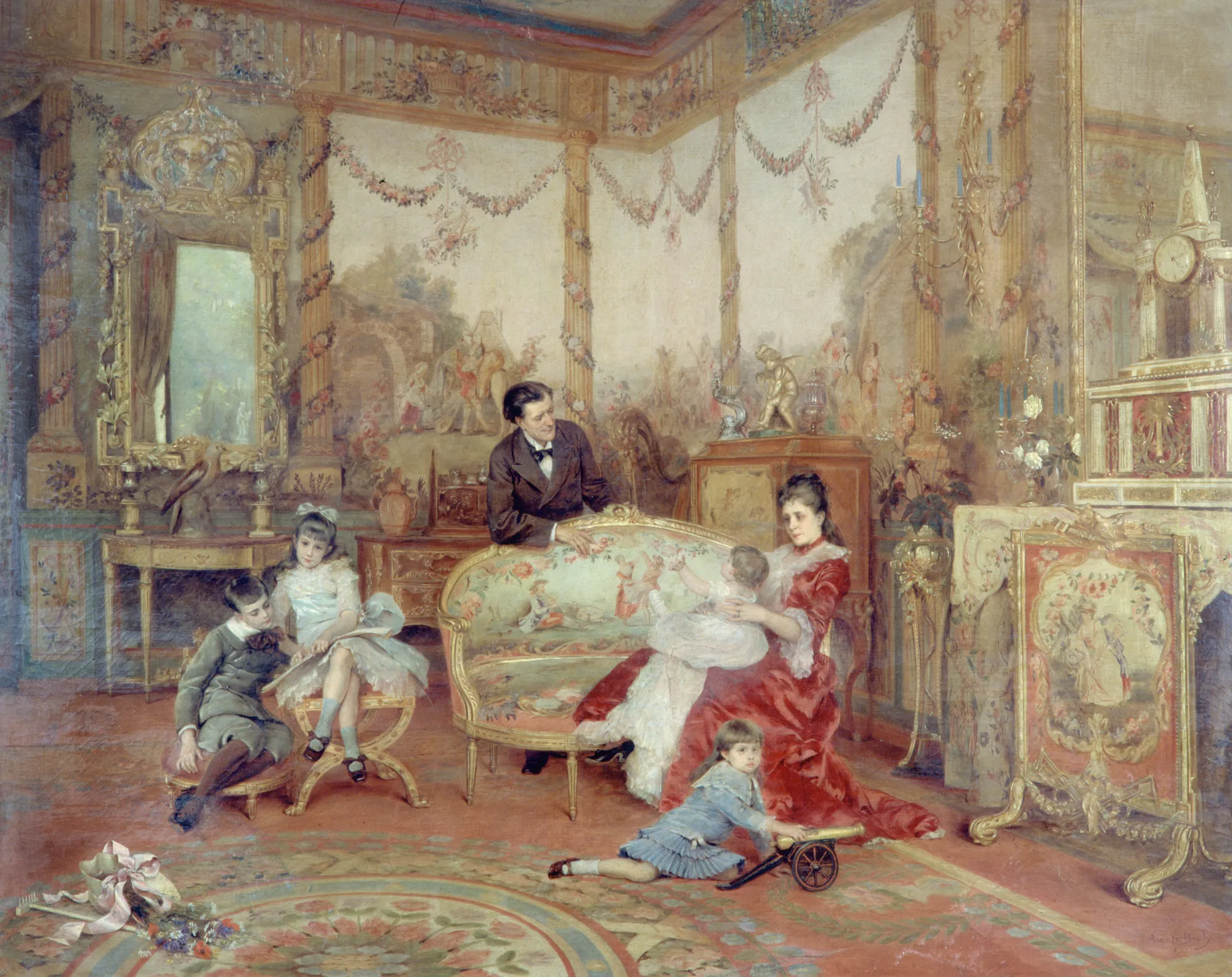 Portrait of Victorien Sardou and His Family in the Grand Salon at Marly-le-Roi