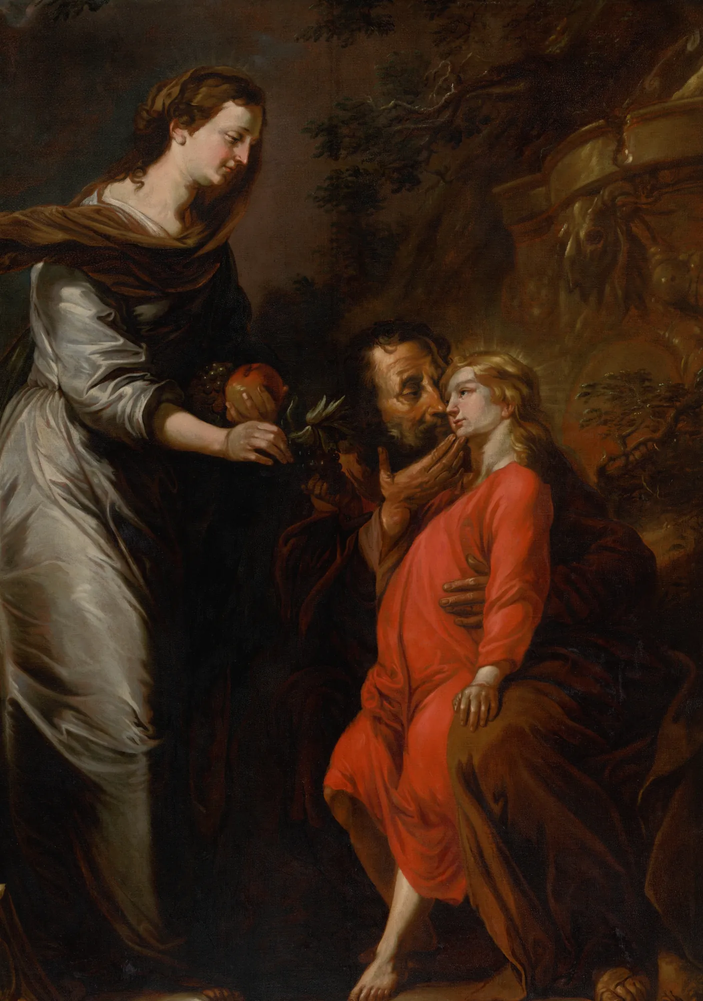 The Kiss of Saint Joseph The Kiss of Saint Joseph by Michael Willmann. The Virgin Mary stands to the left holding fruit while Saint Joseph tenderly kisses the young Christ child in a dramatically lit interior.