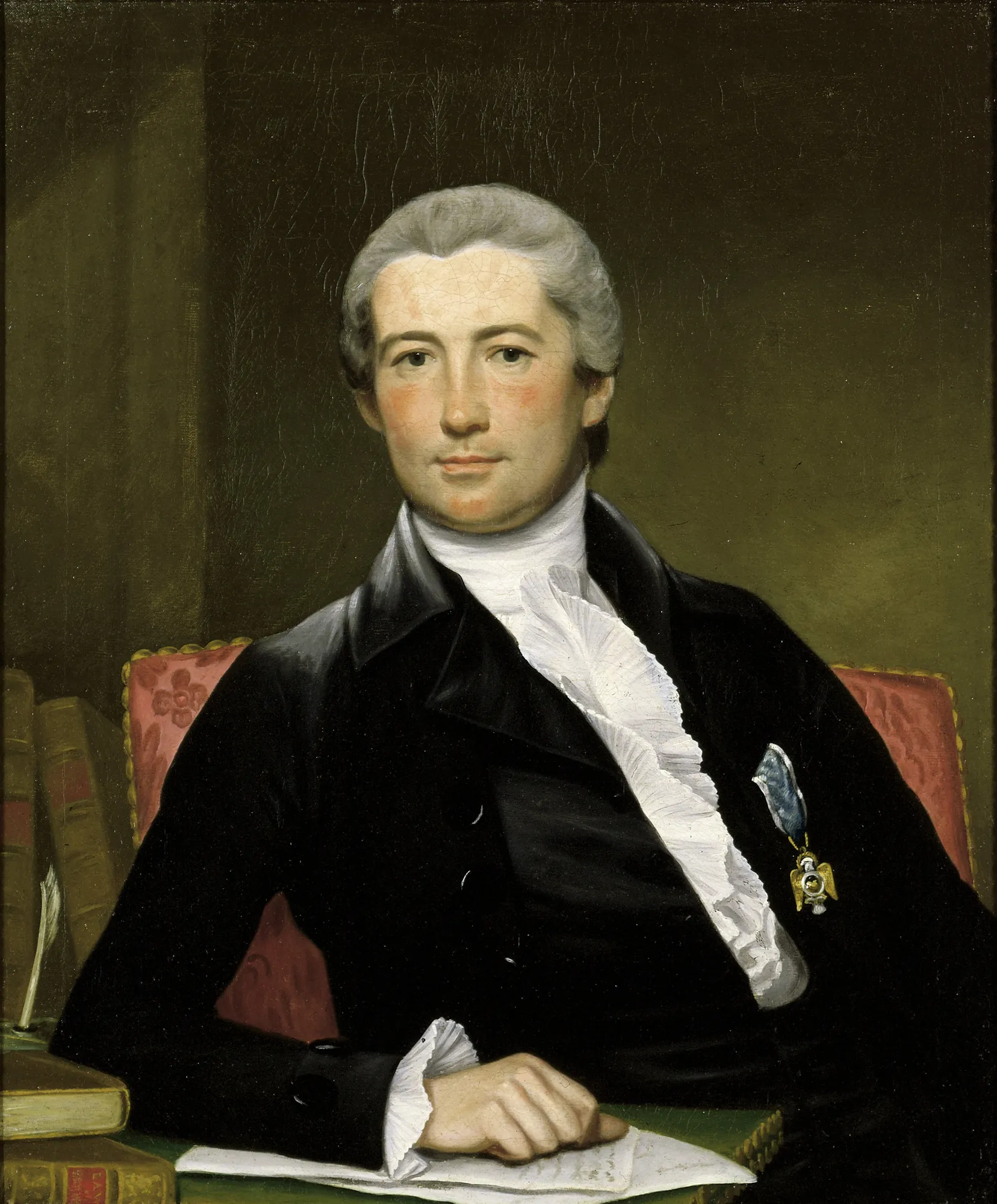 Portrait of General Giles Portrait of General Giles by Joseph Wright. A formal portrait of a man in late 18th-century attire seated at a desk with books and a quill.