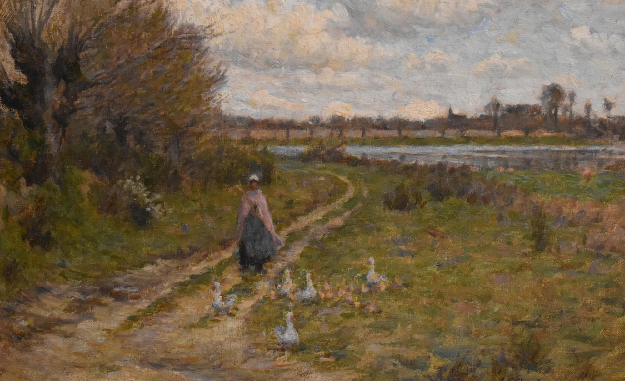 Paysage, gardeuse d'oies