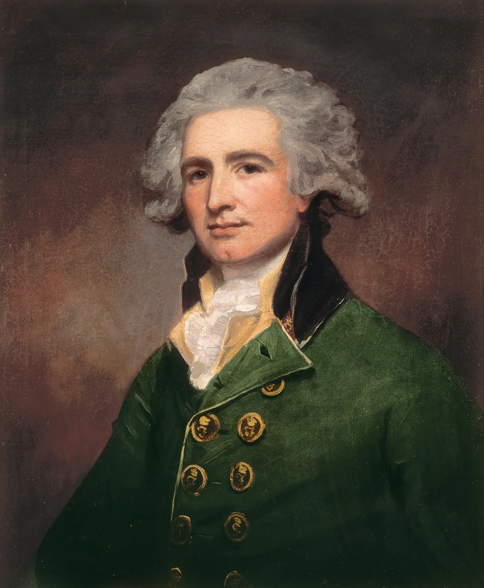 Colonel Robert Abercrombie Colonel Robert Abercrombie by George Romney. A half-length portrait of a man with powdered grey hair wearing a deep green coat with prominent gold buttons.