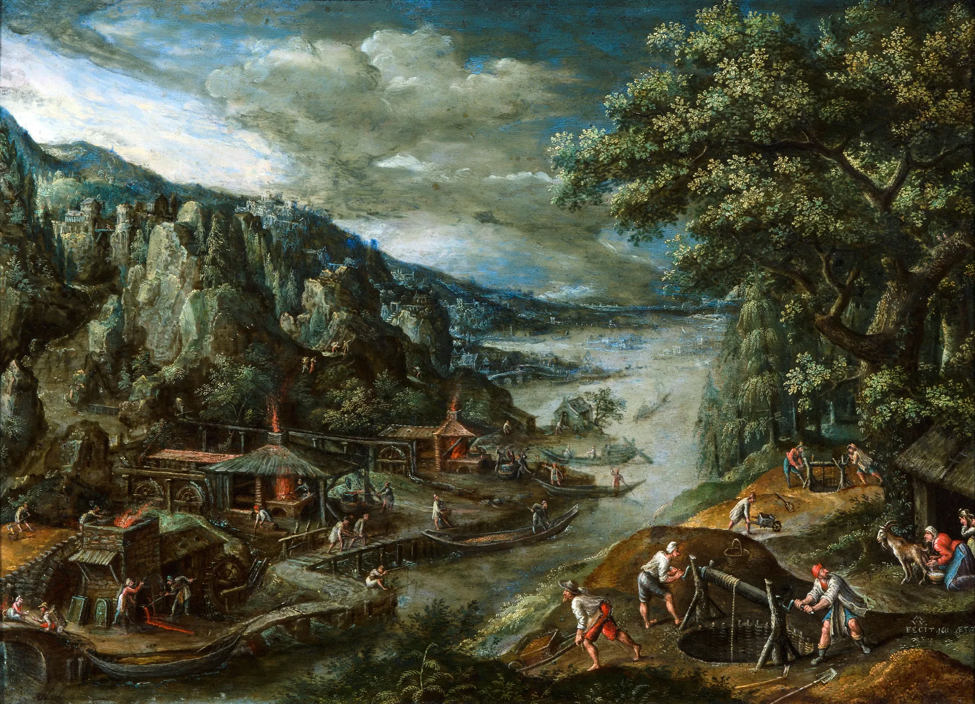 River Landscape with Iron Mining Scene