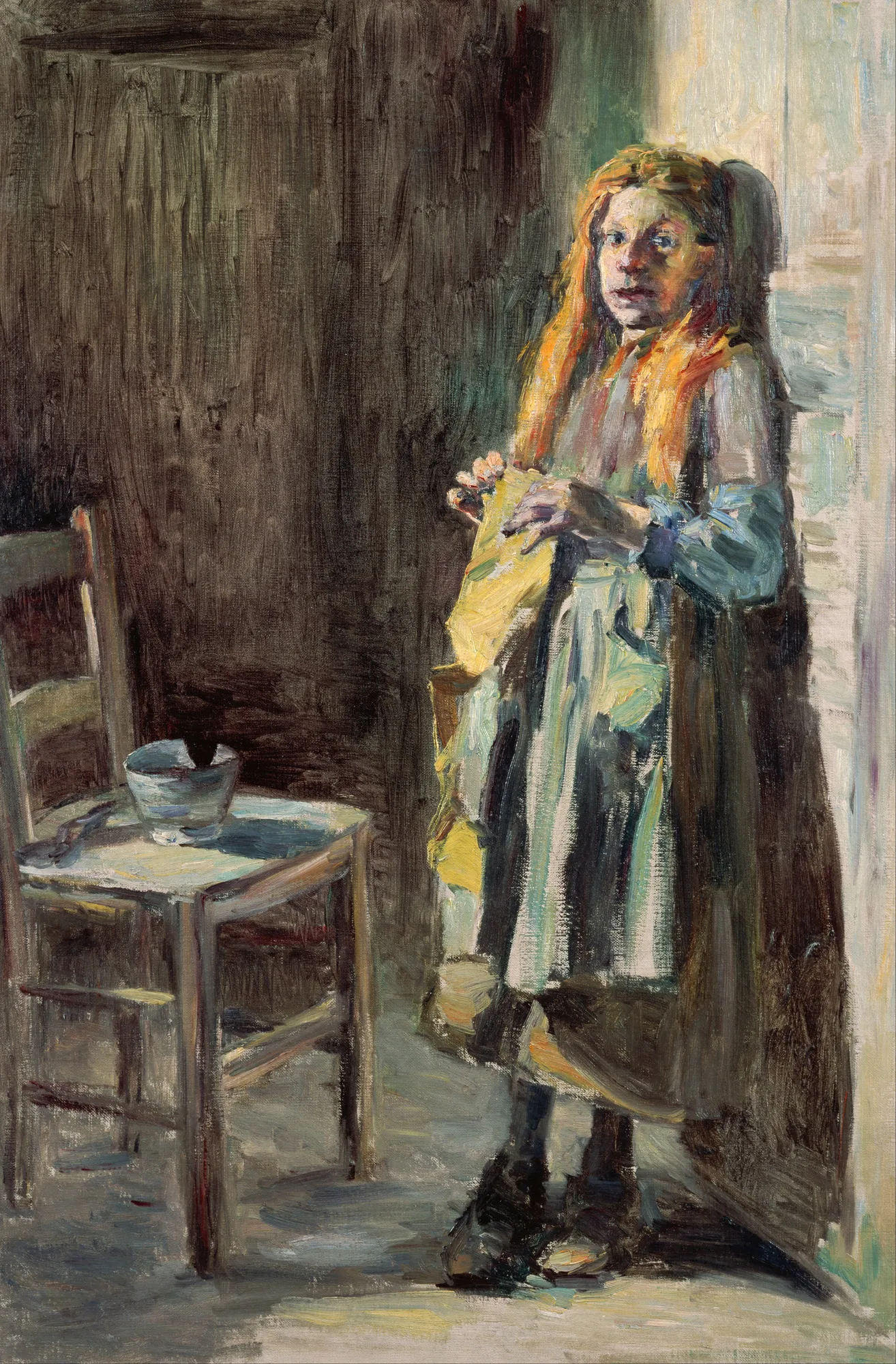 Girl of Bréhat Girl of Bréhat by Kuroda Seiki. A young girl with vibrant red hair stands in a dimly lit interior, illuminated by a bright shaft of light from an unseen doorway.