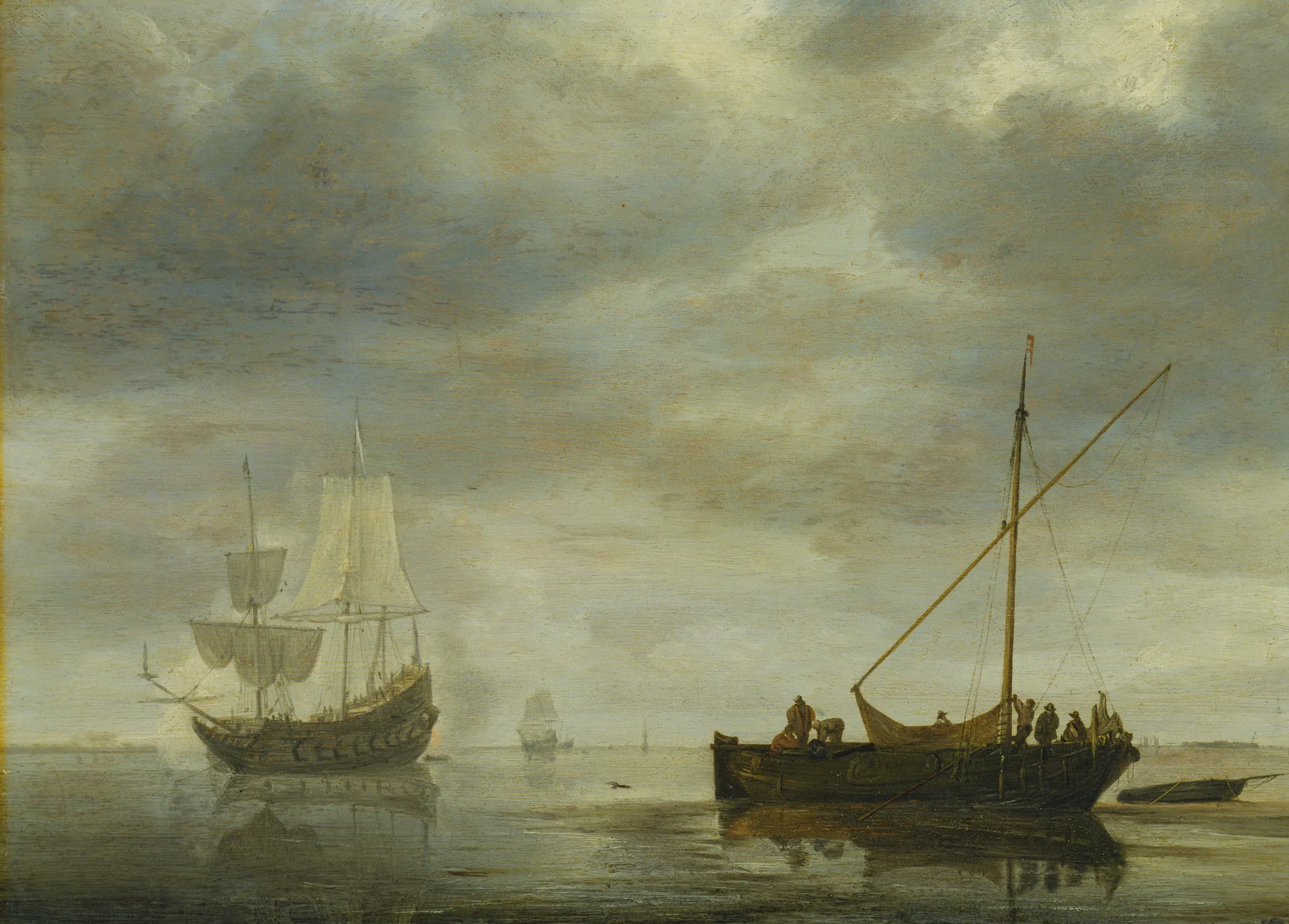 Single-Master and Frigate Firing Salute on a Calm Sea
