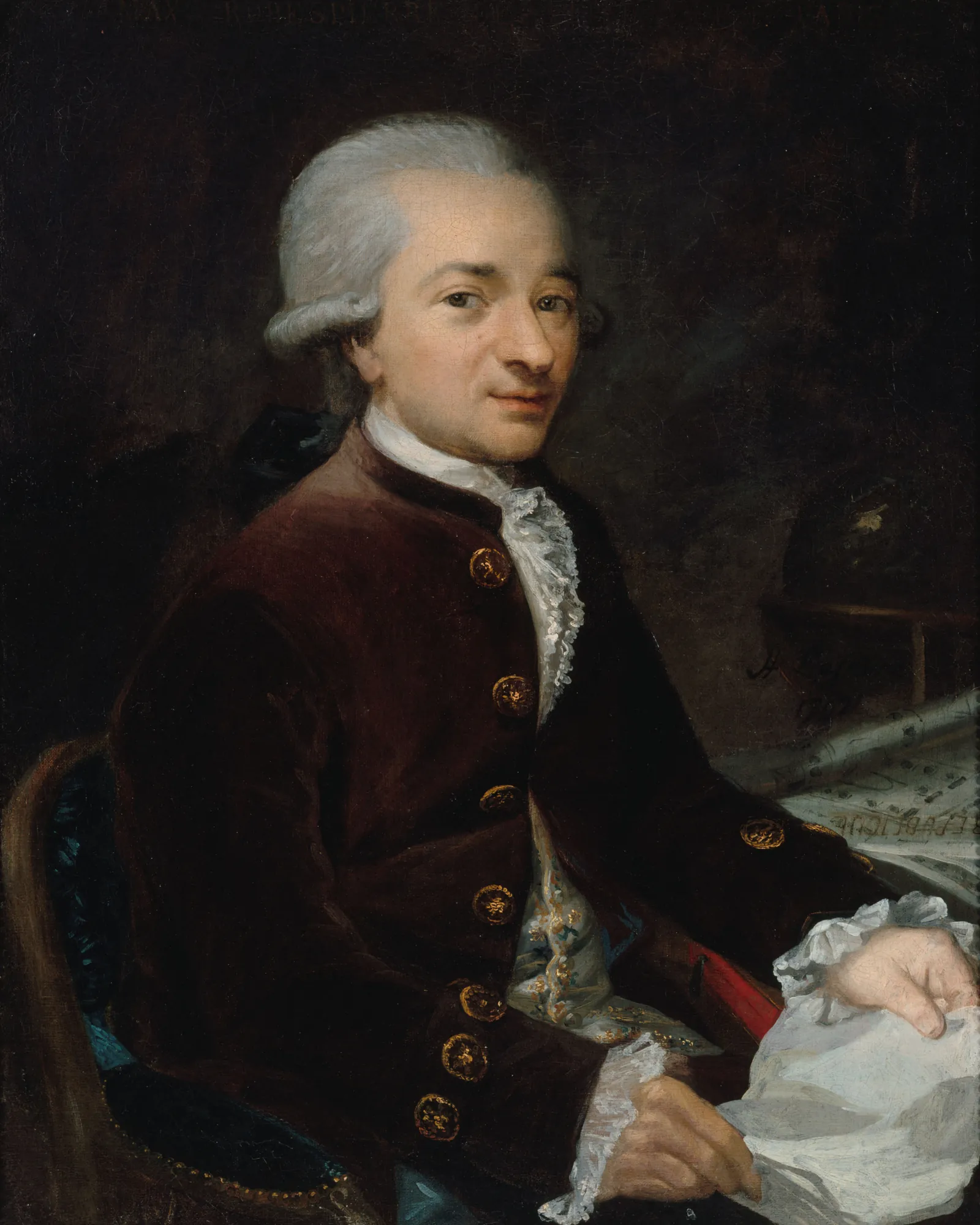 Portrait of a Man Portrait of a Man by H. Lefèvre. A three-quarter length portrait depicts a man with powdered hair in 18th-century attire, seated beside a desk with papers.