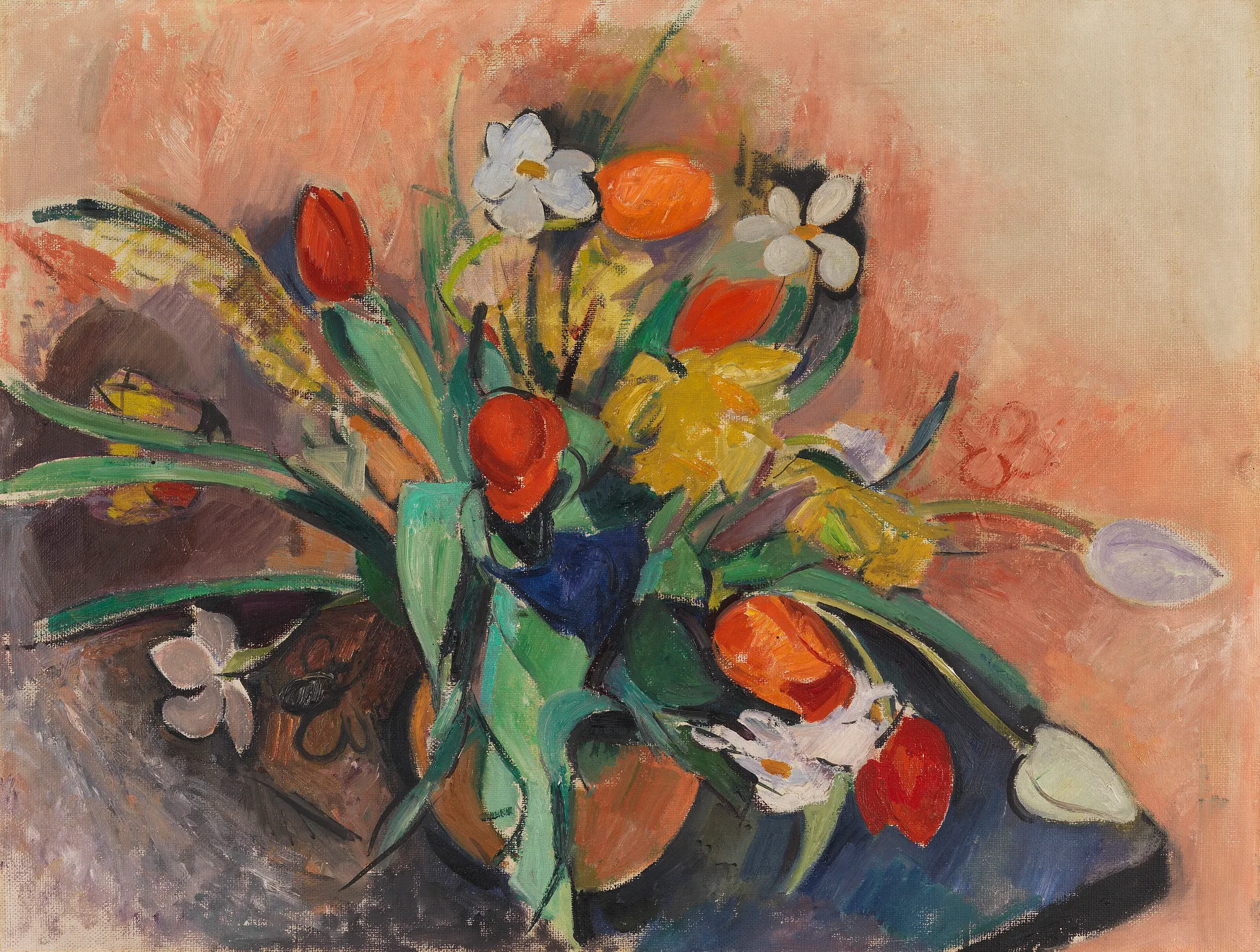 Vase mit Tulpen und Narzissen