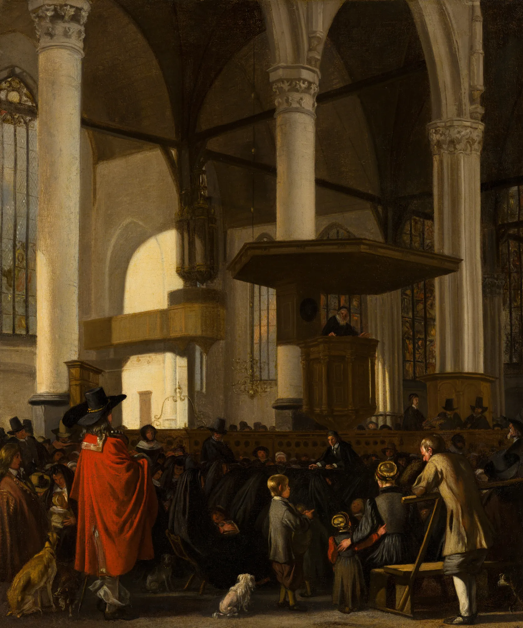 The Oude Kerk in Amsterdam during a Service The Oude Kerk in Amsterdam during a Service by Emanuel de Witte. A Dutch Golden Age painting showing the sunlit interior of a Gothic church during a religious service.