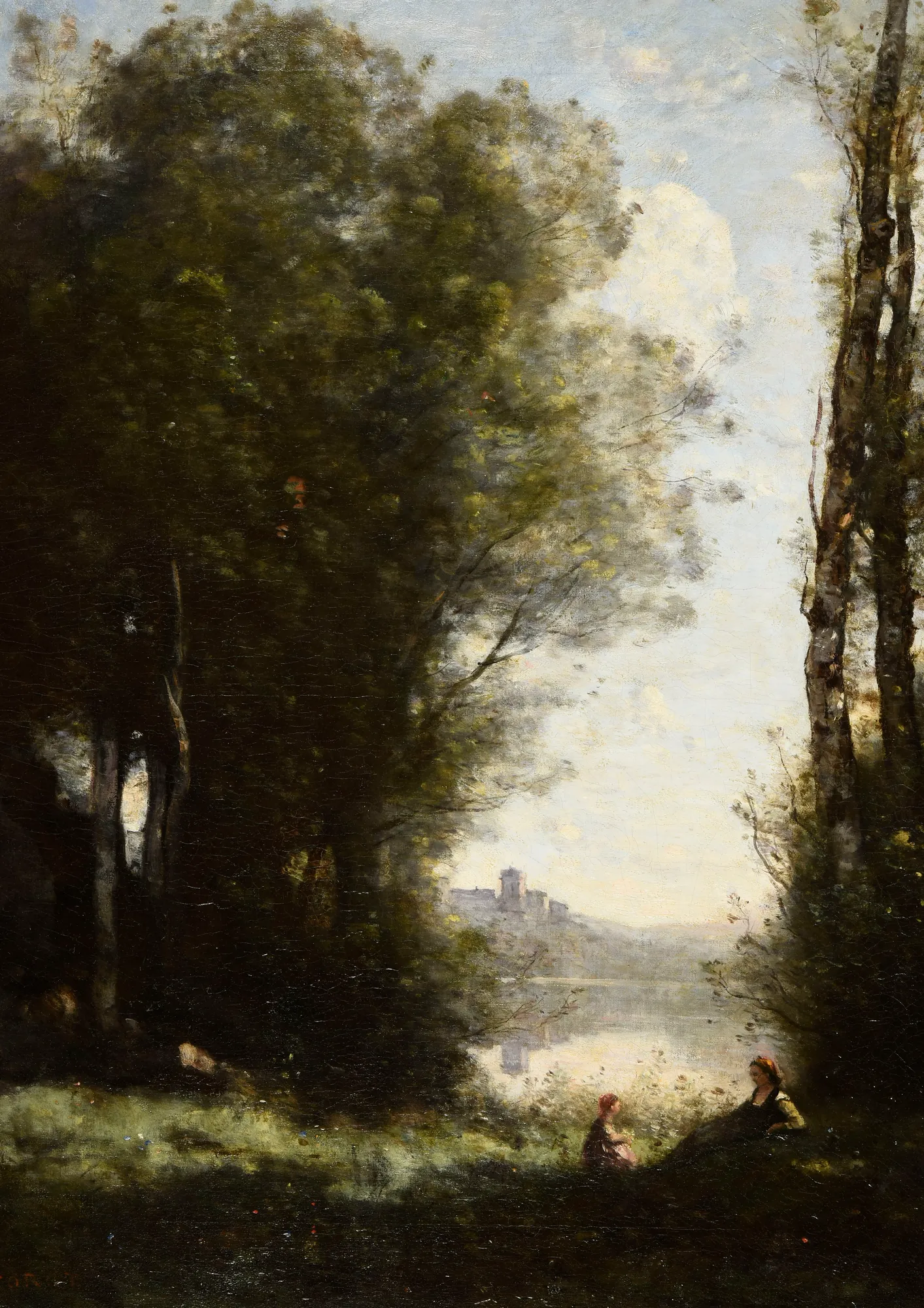 Two Sisters Beneath the Trees on the Lakeside