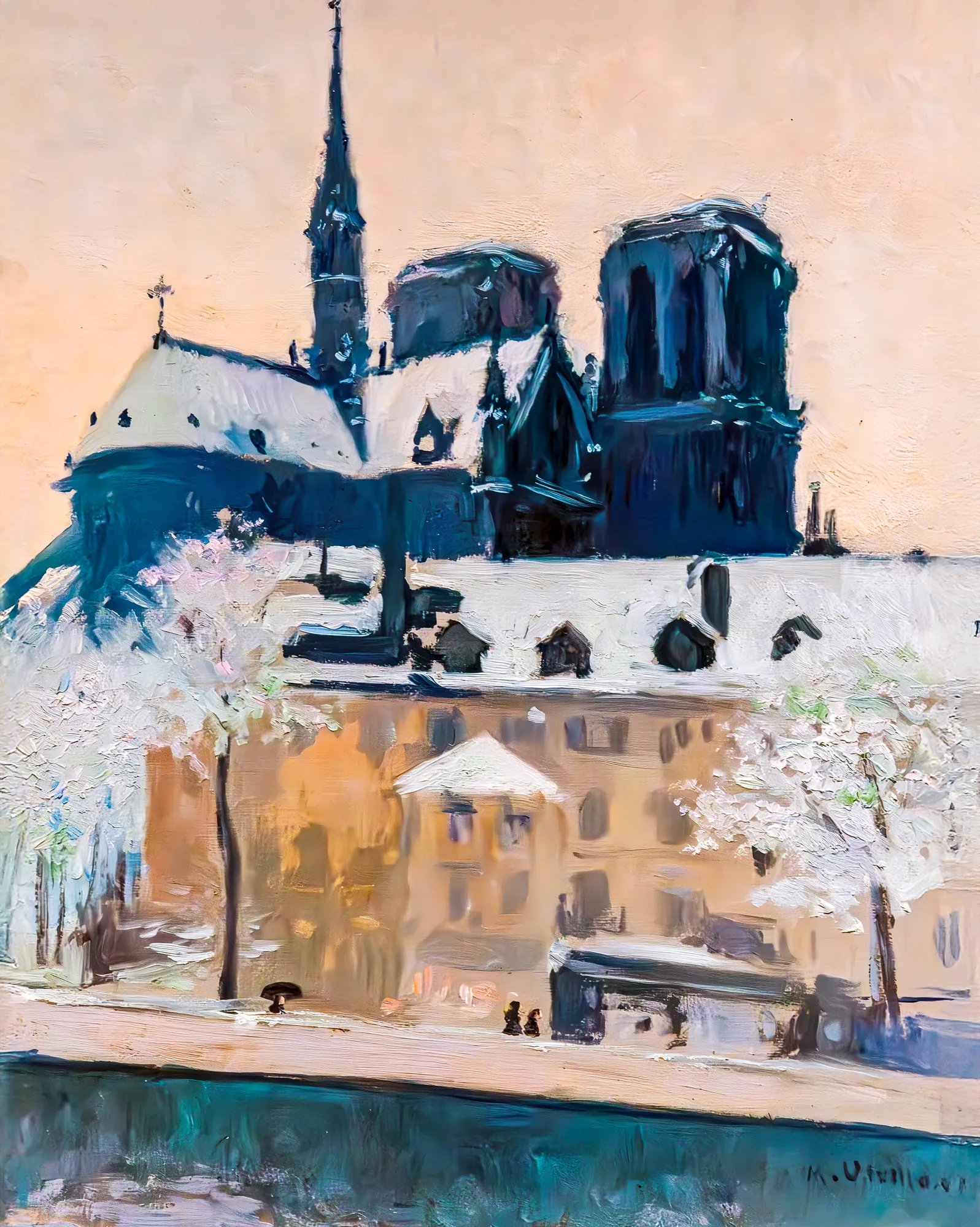 View of the Apse of Notre Dame in the Snow