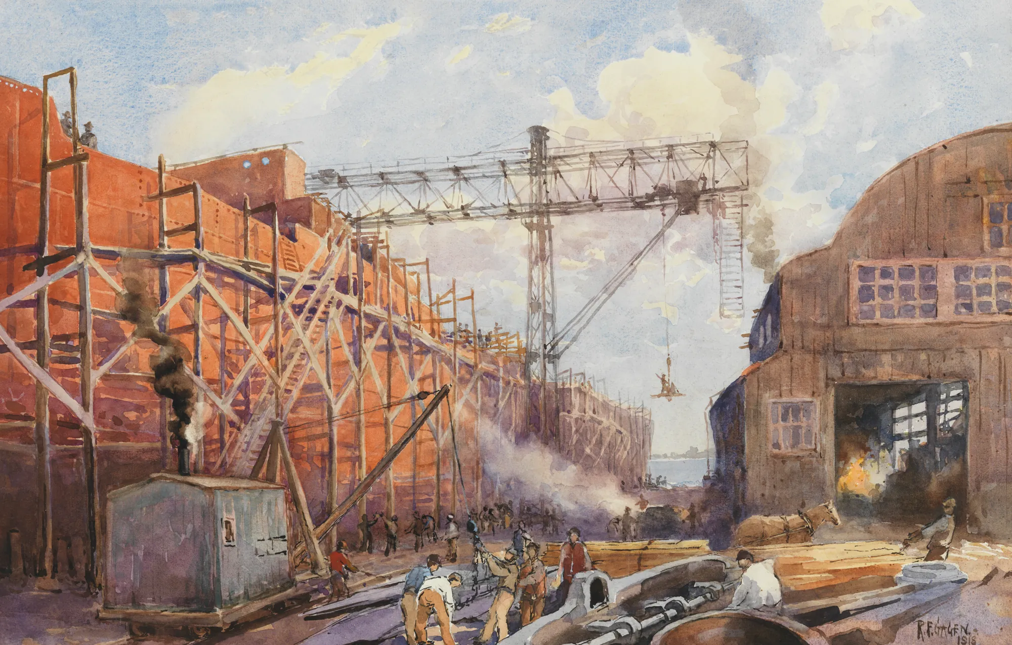 Polson Iron Work Yard, Ship Hydra on Stocks