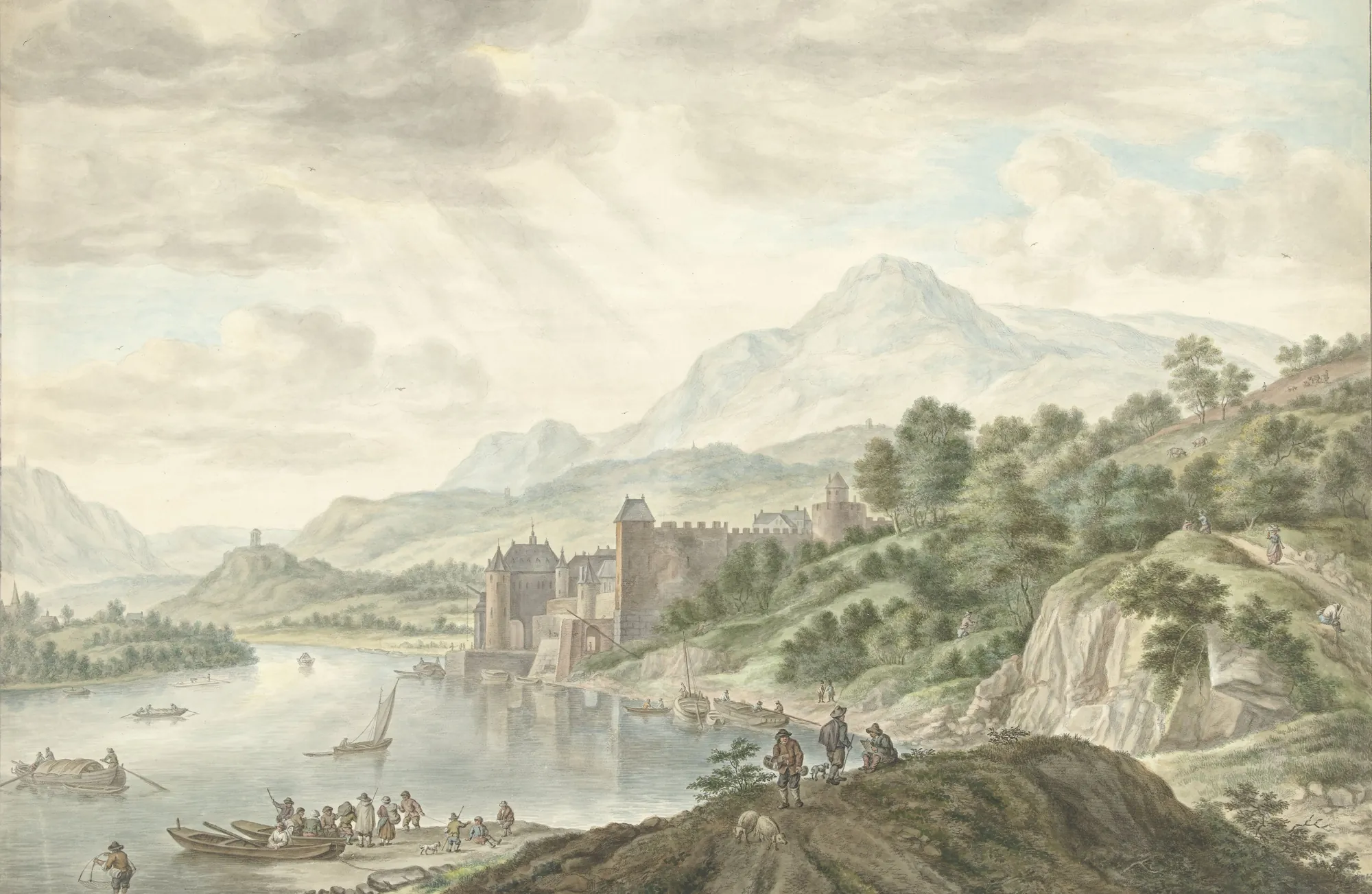 Hilly Landscape with Castle on a River
