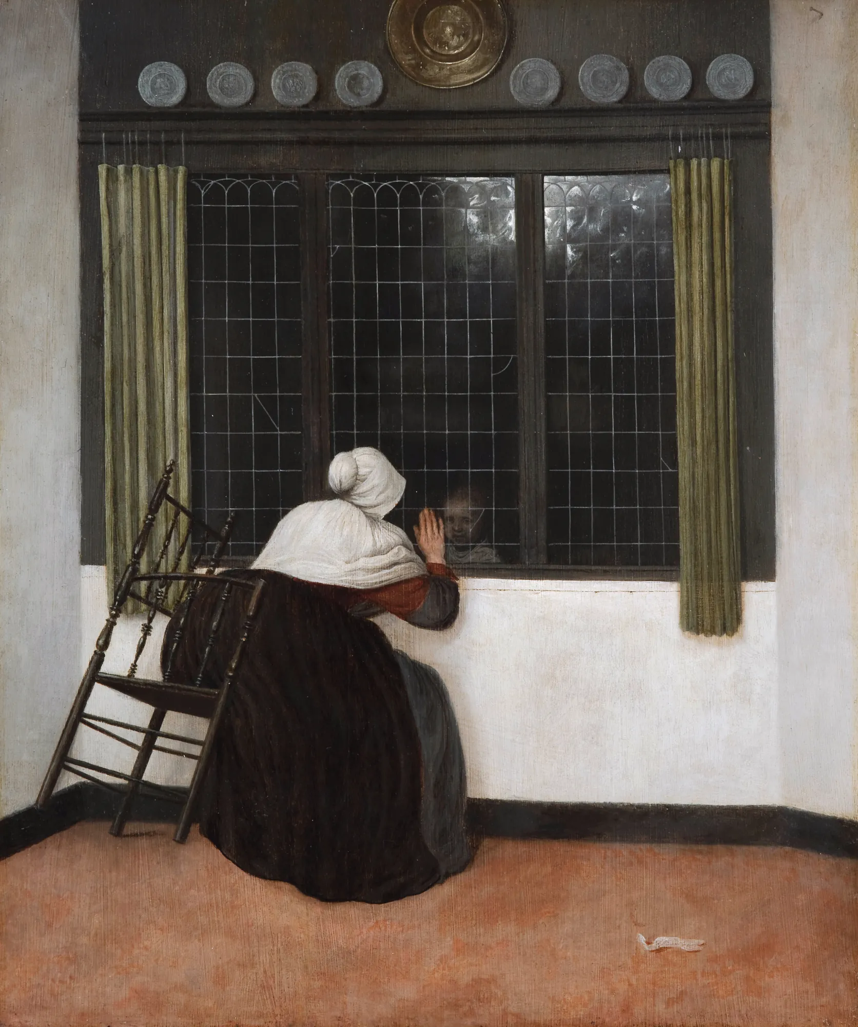 Woman at a Window, Waving at a Girl