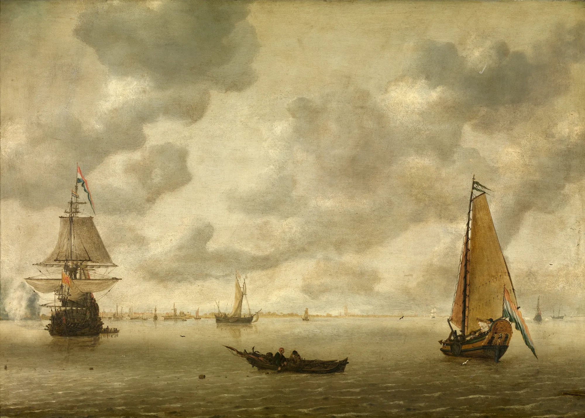 Dutch Ships in a Harbor Firing a Salute